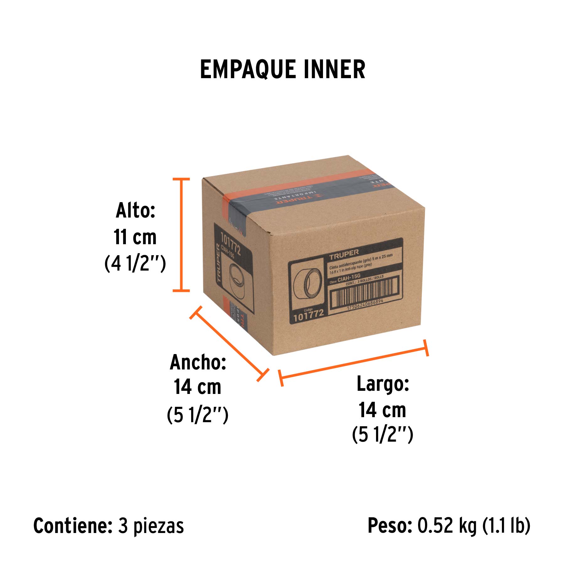 Rollo de 5 m cinta antiderrapante 25mm gris p/áreas húmedas - Empaque