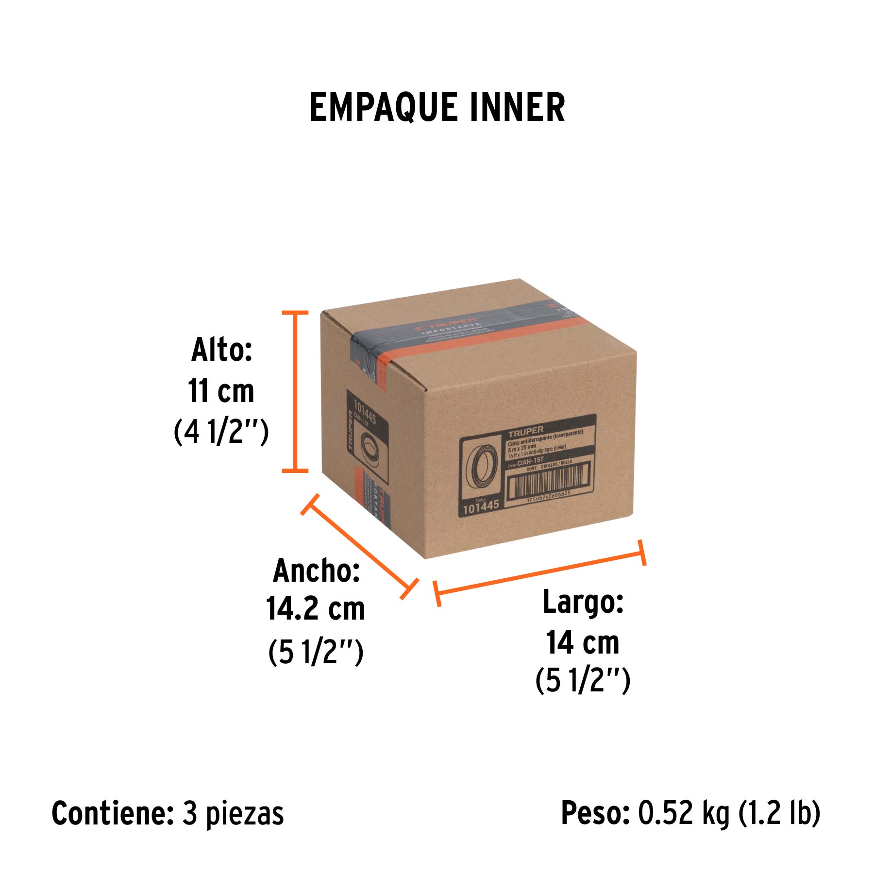 Rollo 5 m cinta antiderrapante transp. 25mm p/áreas húmedas - Empaque
