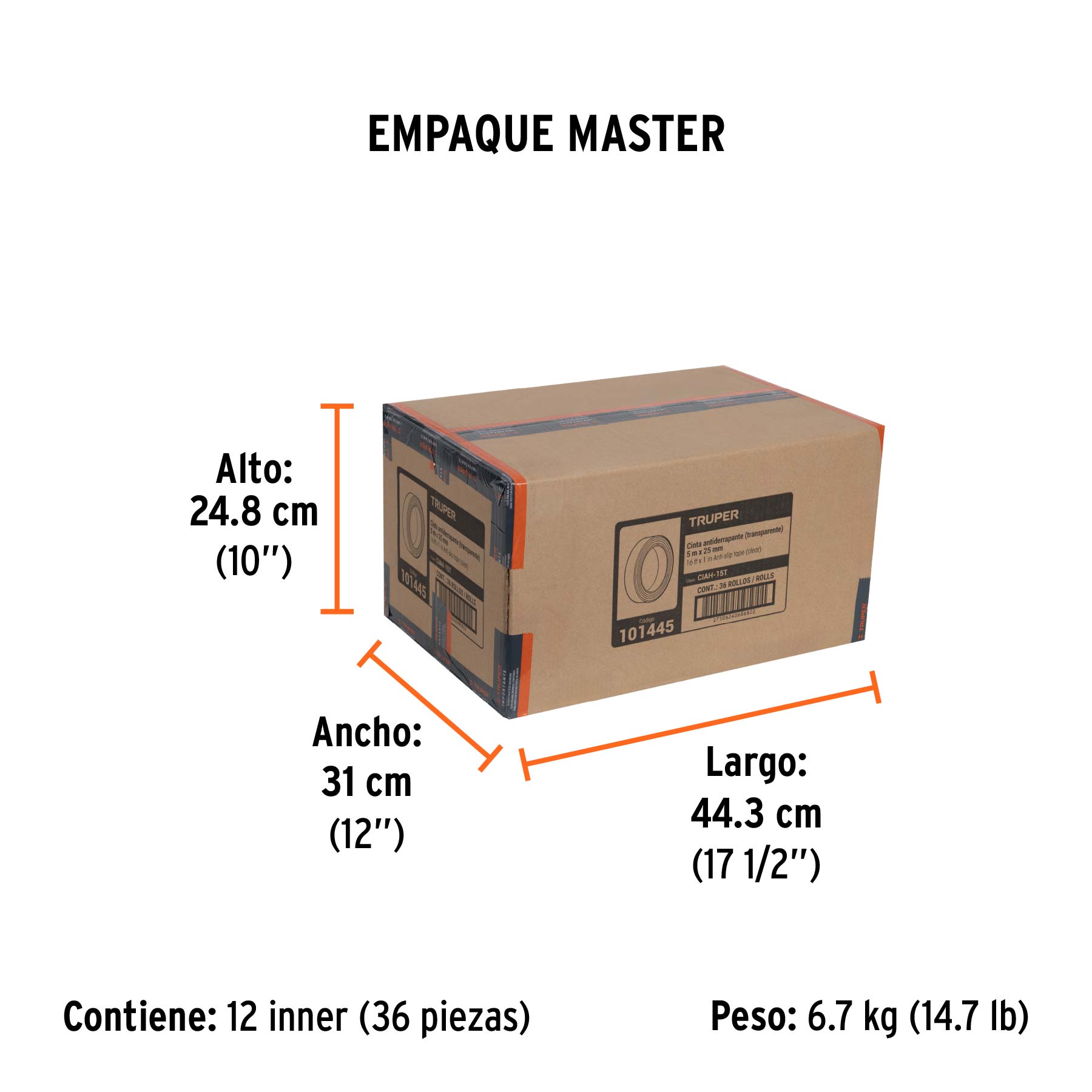 Rollo 5 m cinta antiderrapante transp. 25mm p/áreas húmedas - Empaque
