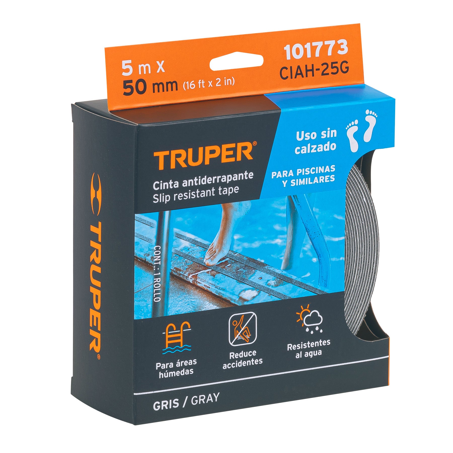 Rollo de 5 m cinta antiderrapante 50mm gris p/áreas húmedas