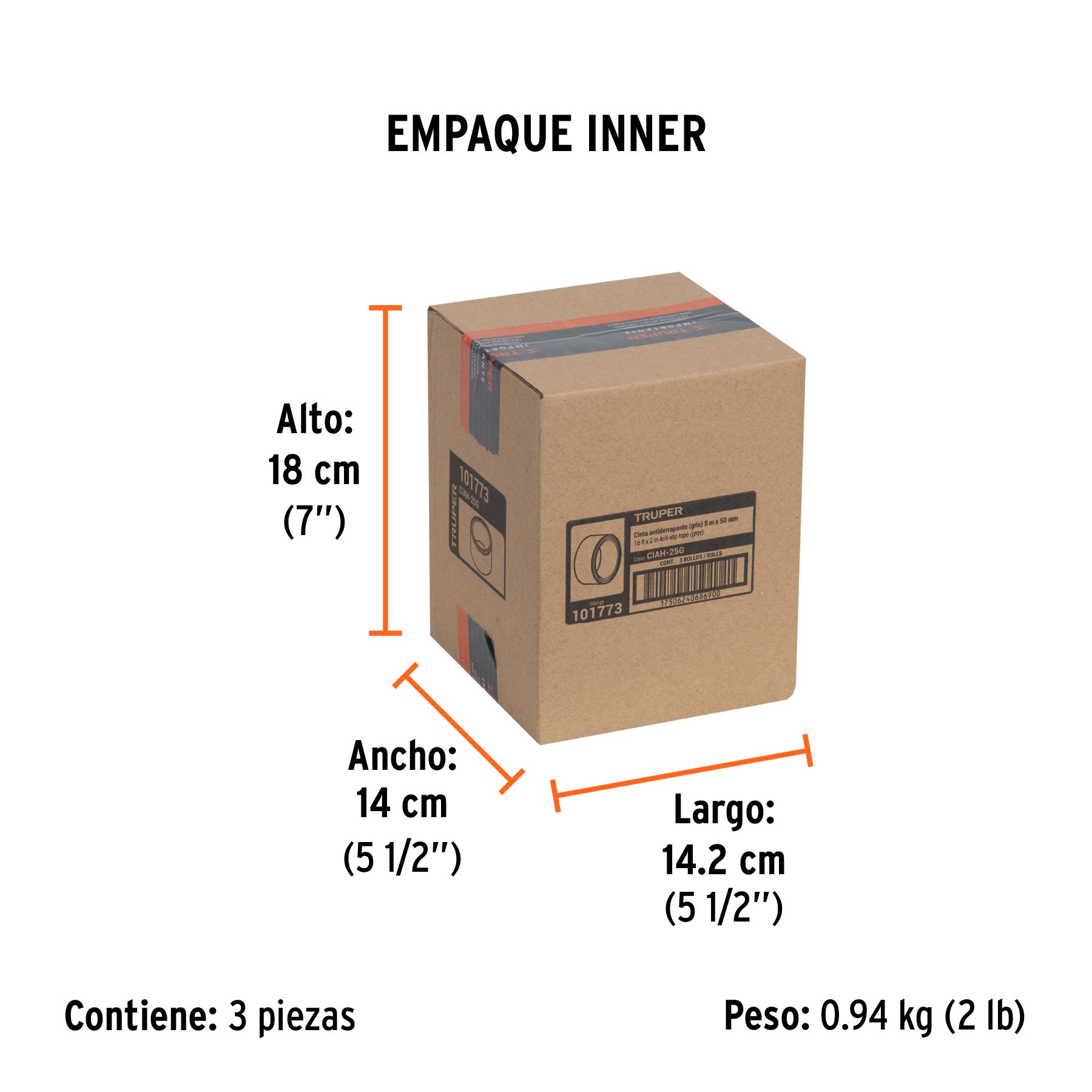 Rollo de 5 m cinta antiderrapante 50mm gris p/áreas húmedas - Empaque