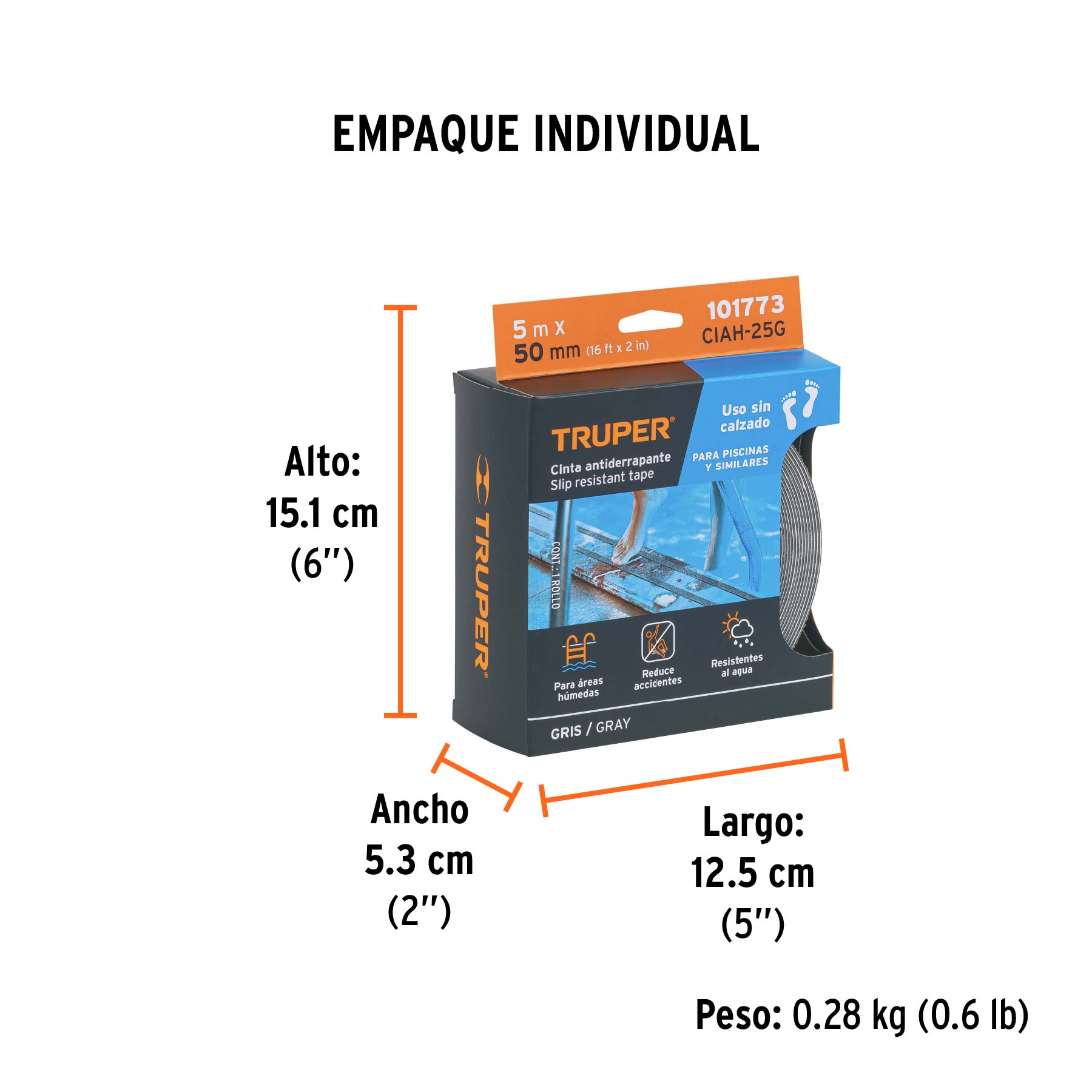 Rollo de 5 m cinta antiderrapante 50mm gris p/áreas húmedas - Empaque
