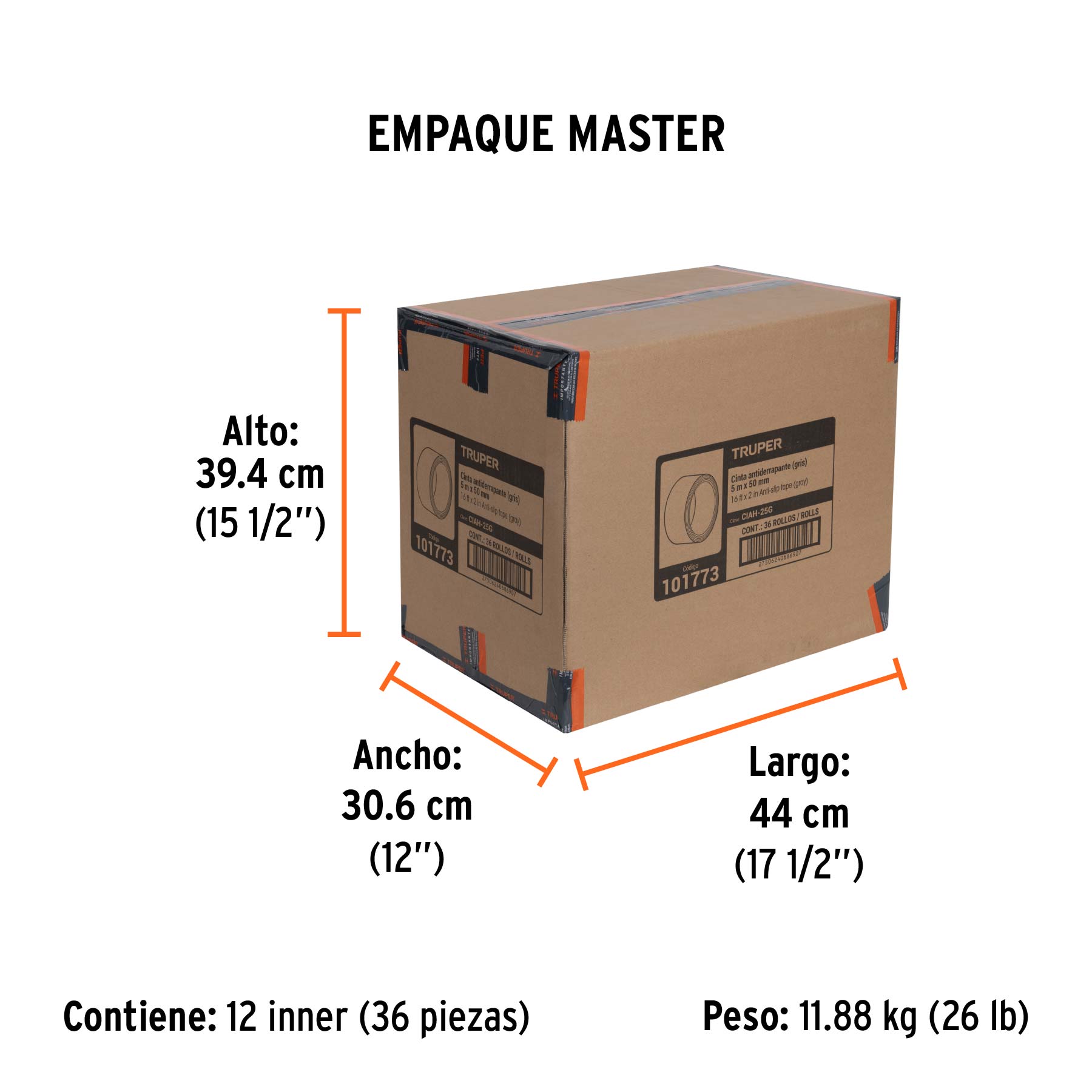 Rollo de 5 m cinta antiderrapante 50mm gris p/áreas húmedas - Empaque