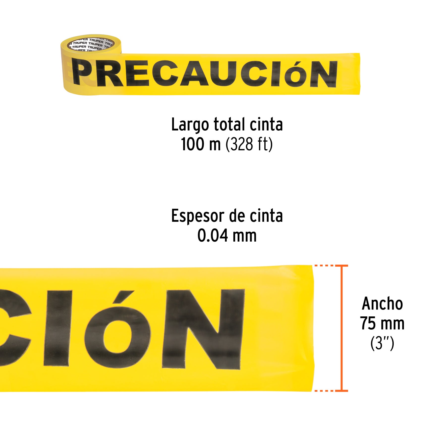 Rollo de 100 m de cinta delimitadora "Precaución", TRUPER