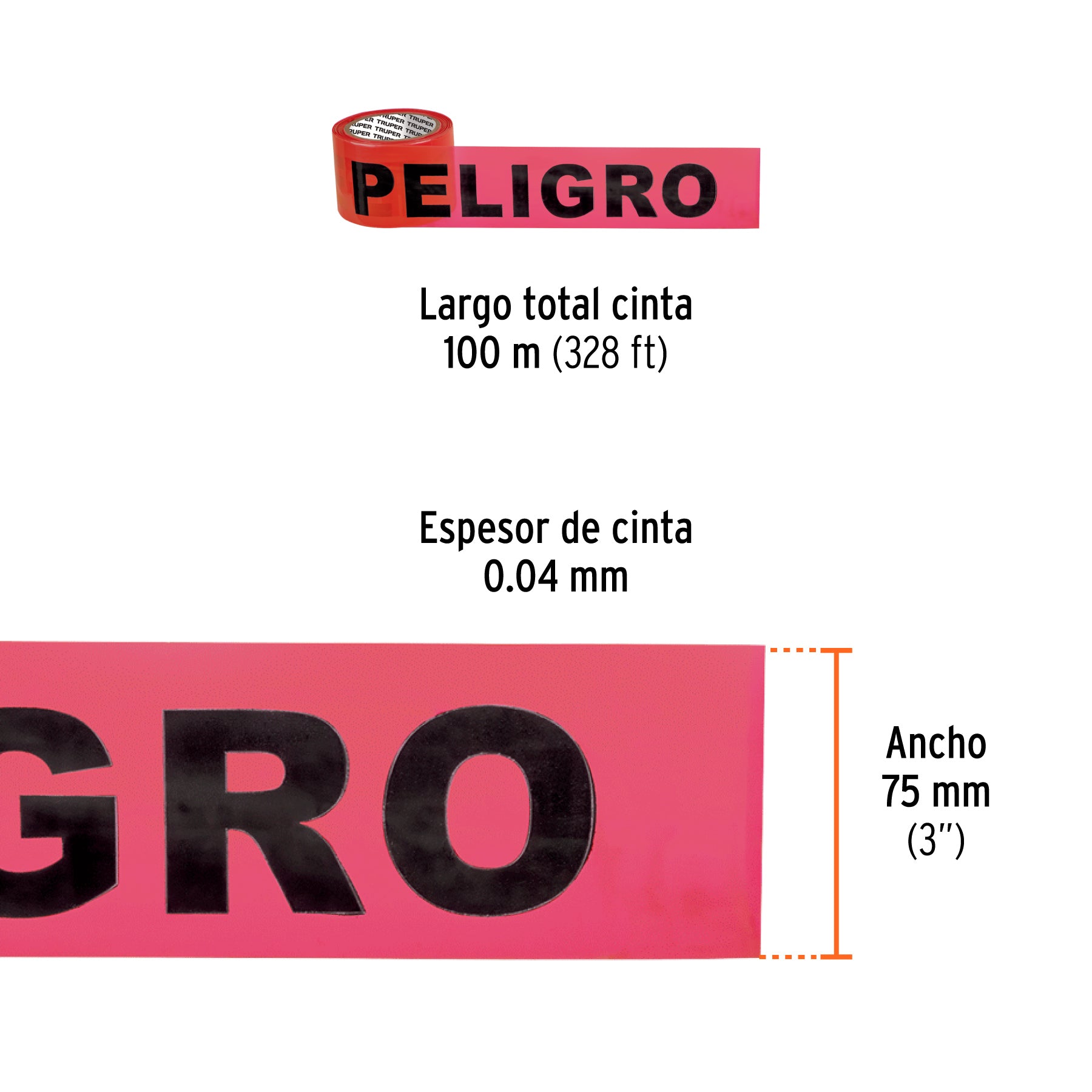 Rollo de 100 m de cinta delimitadora "Peligro", TRUPER