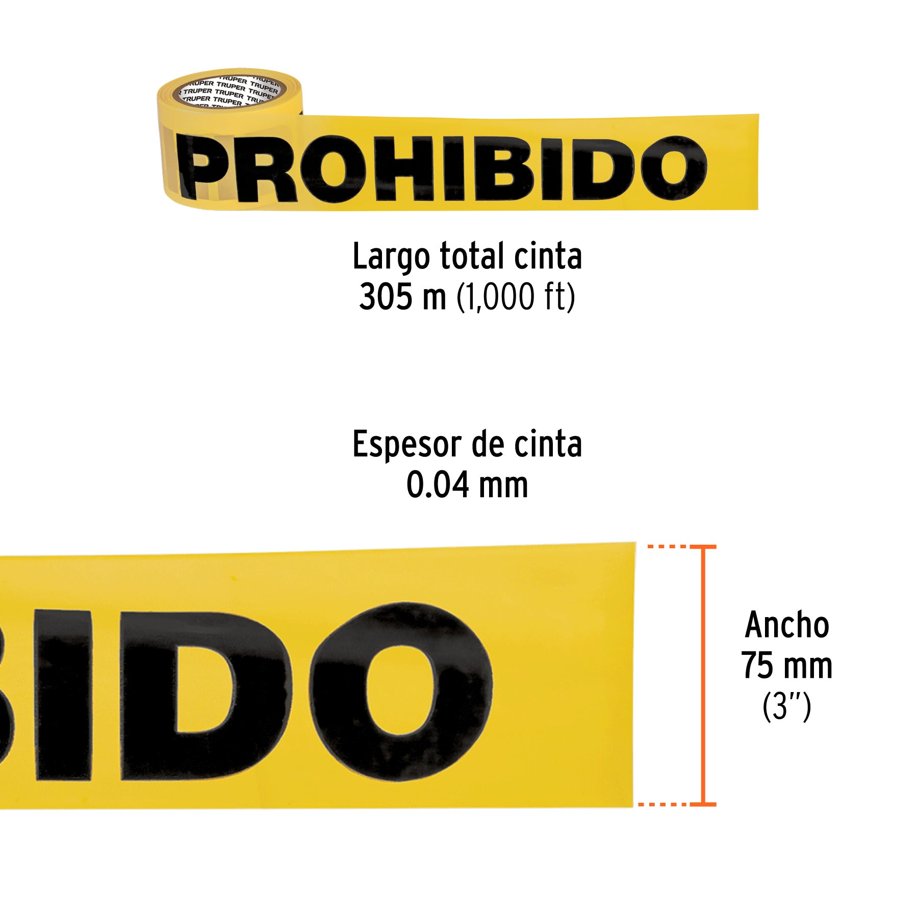 Rollo de 305 m de cinta delimitadora "Prohibido", TRUPER