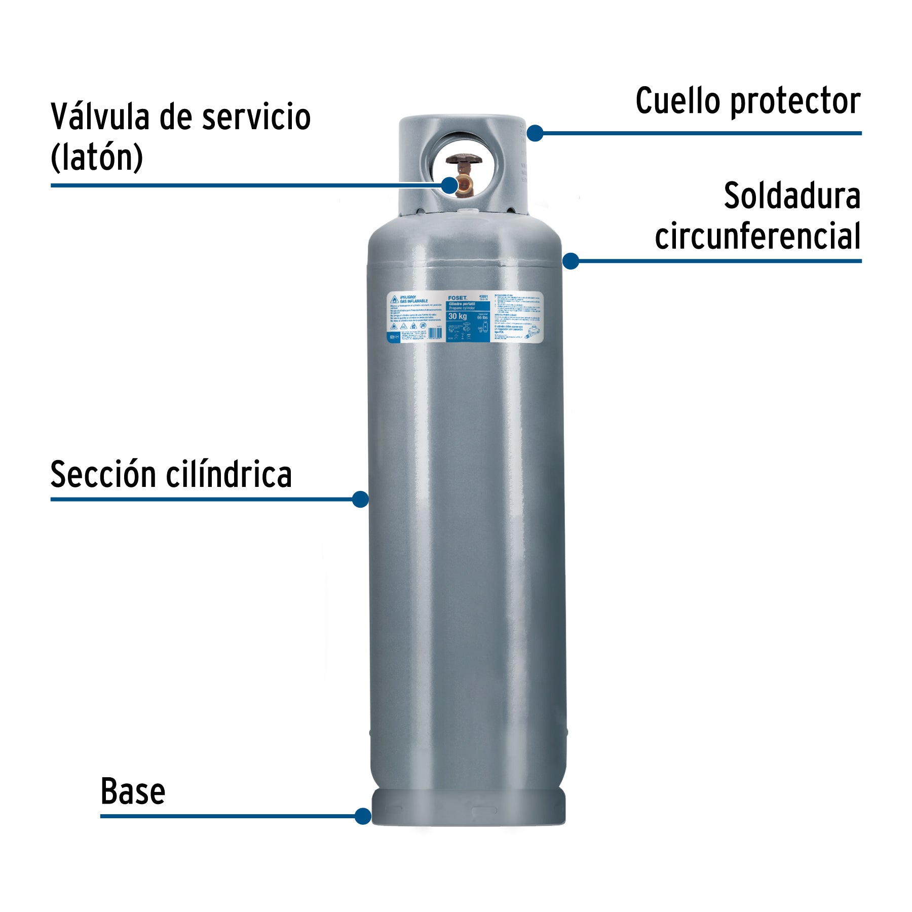 Cilindro portátil para gas LP, 30kg (66lb) FOSET