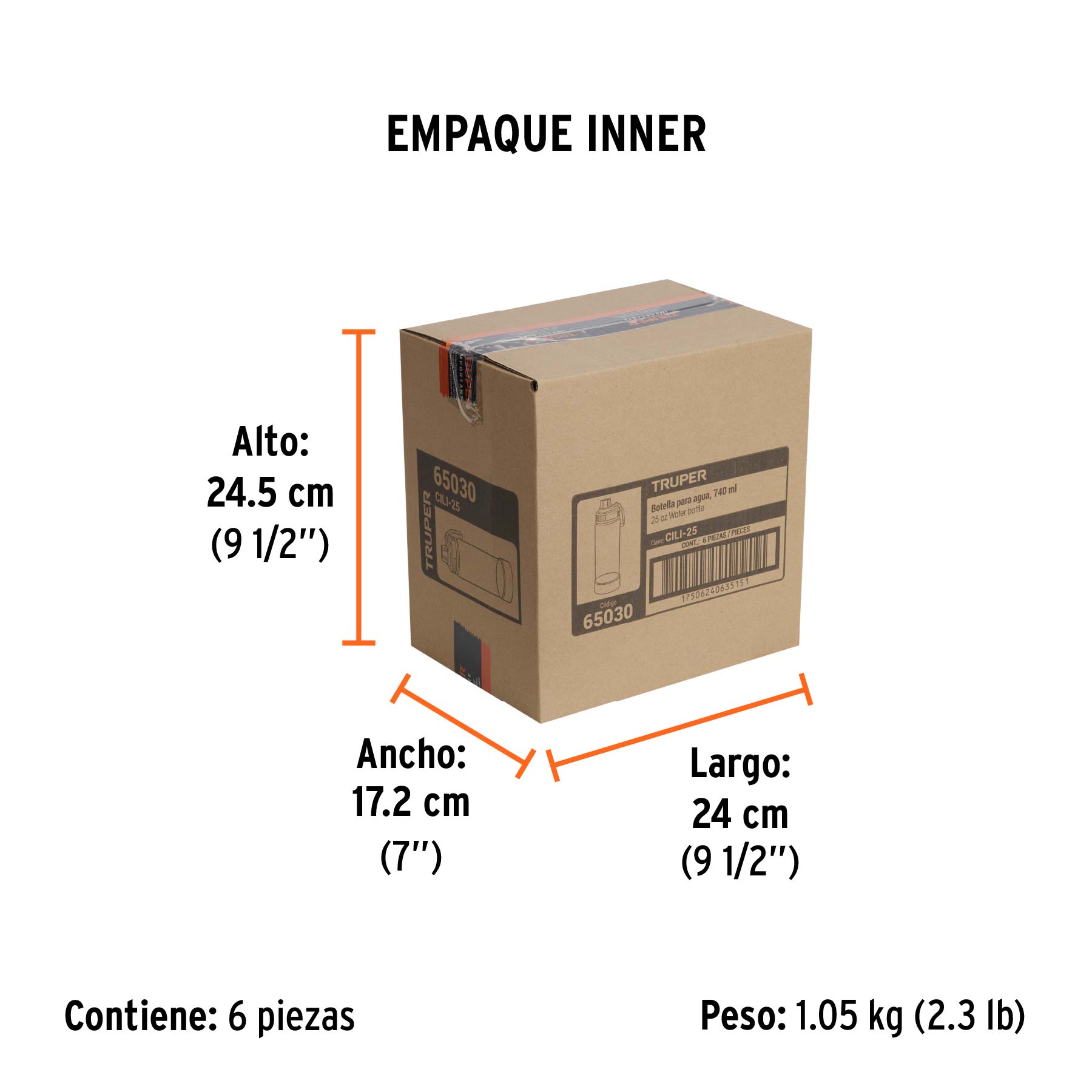 Botella de plástico, para agua, 740 ml, TRUPER - Empaque