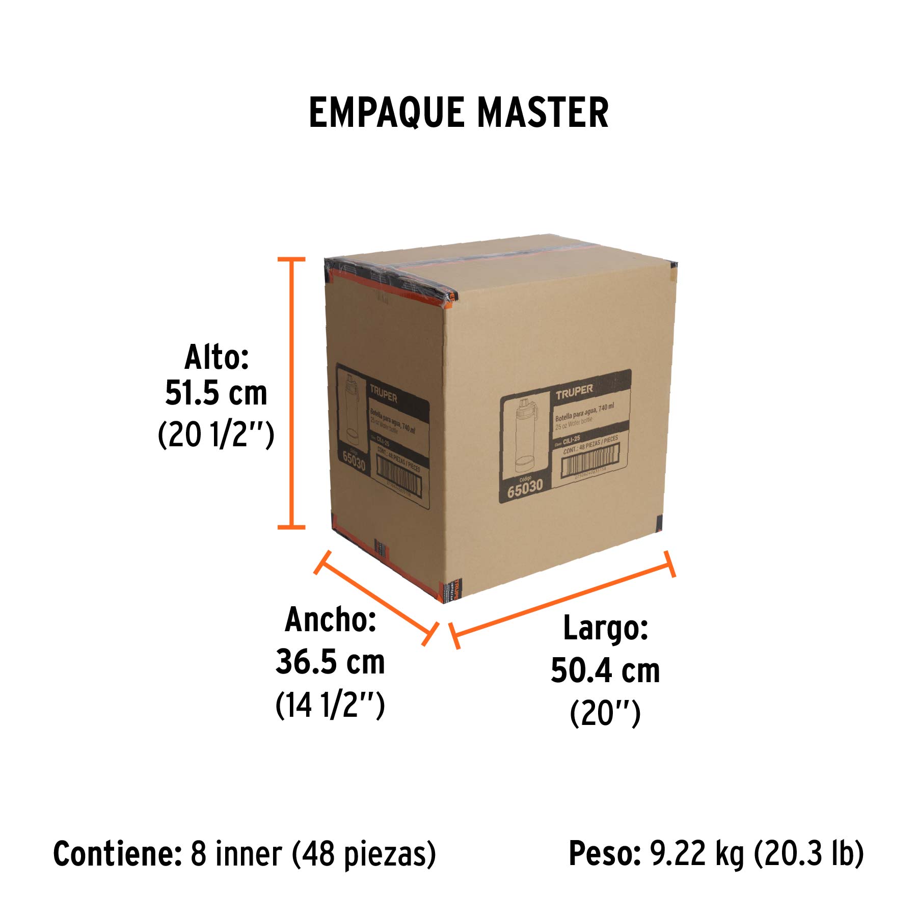 Botella de plástico, para agua, 740 ml, TRUPER - Empaque