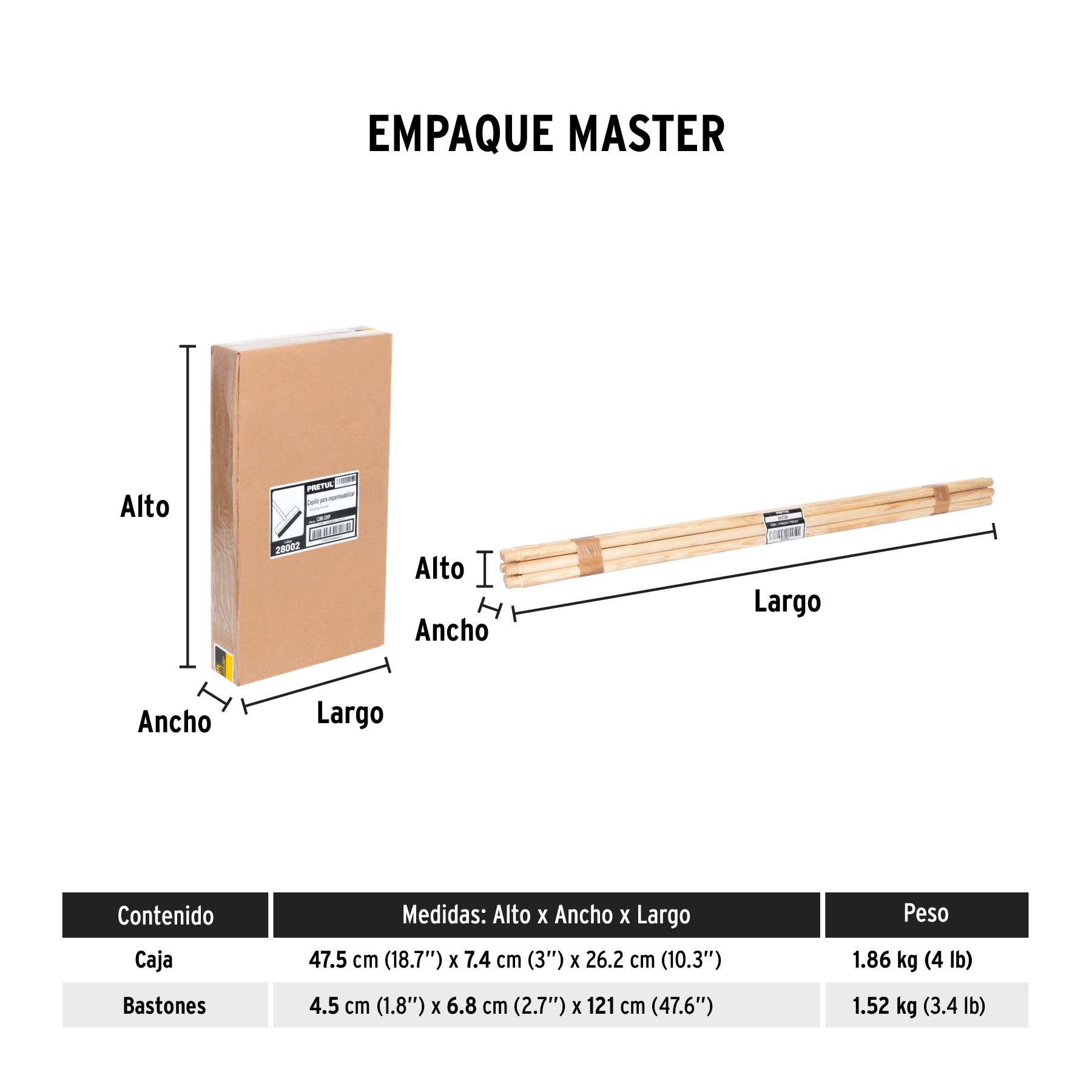 Cepillo para impermeabilizar, con cerdas de ixtle, mango 48" - Empaque