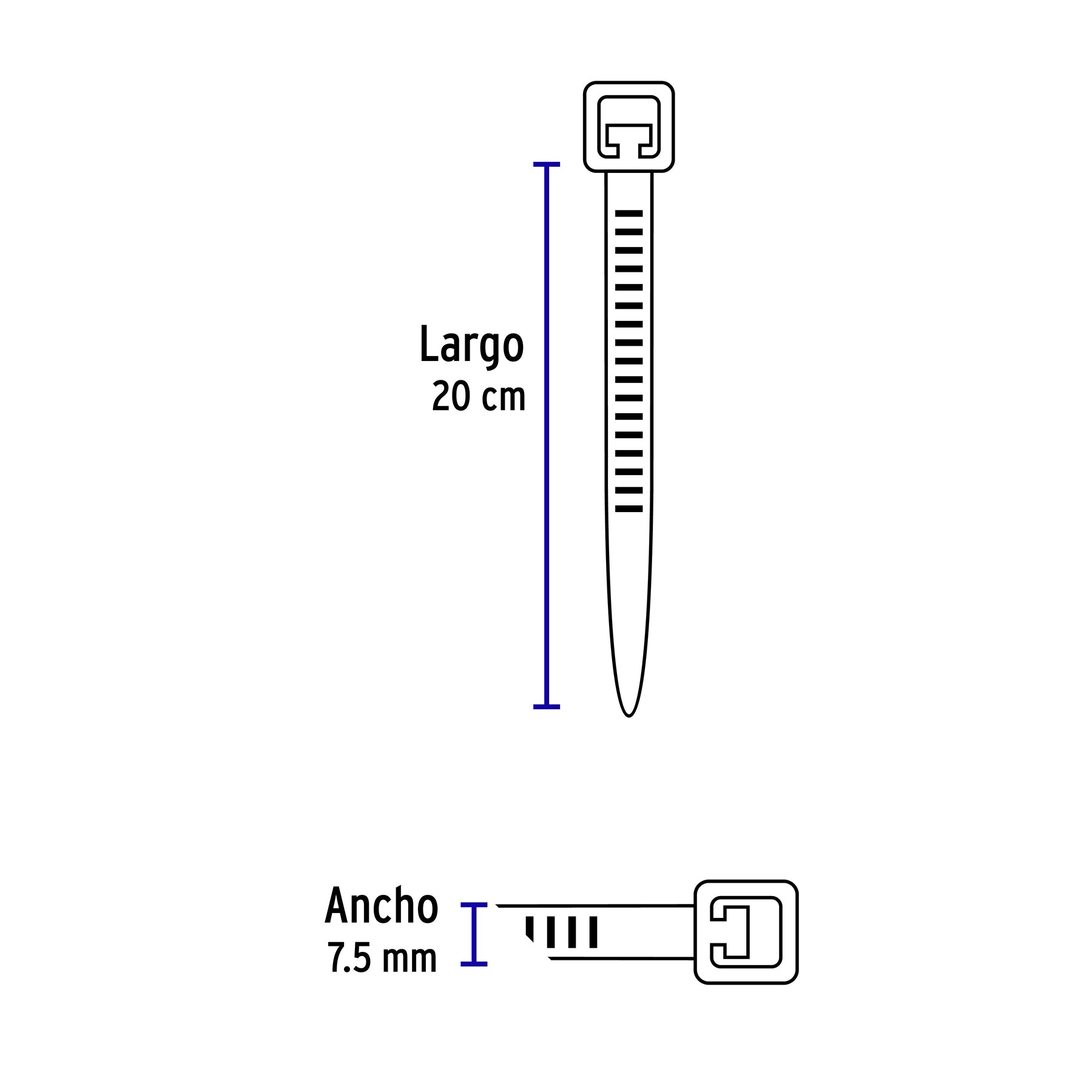 Bolsa con 10 cinchos plásticos 120 lb, 200 x 7.5 mm, natural