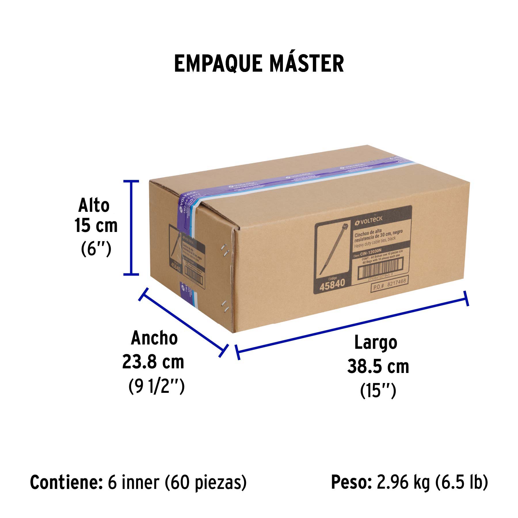 Bolsa con 10 cinchos plásticos 120 lb, 300 x 7.5 mm, negro - Empaque