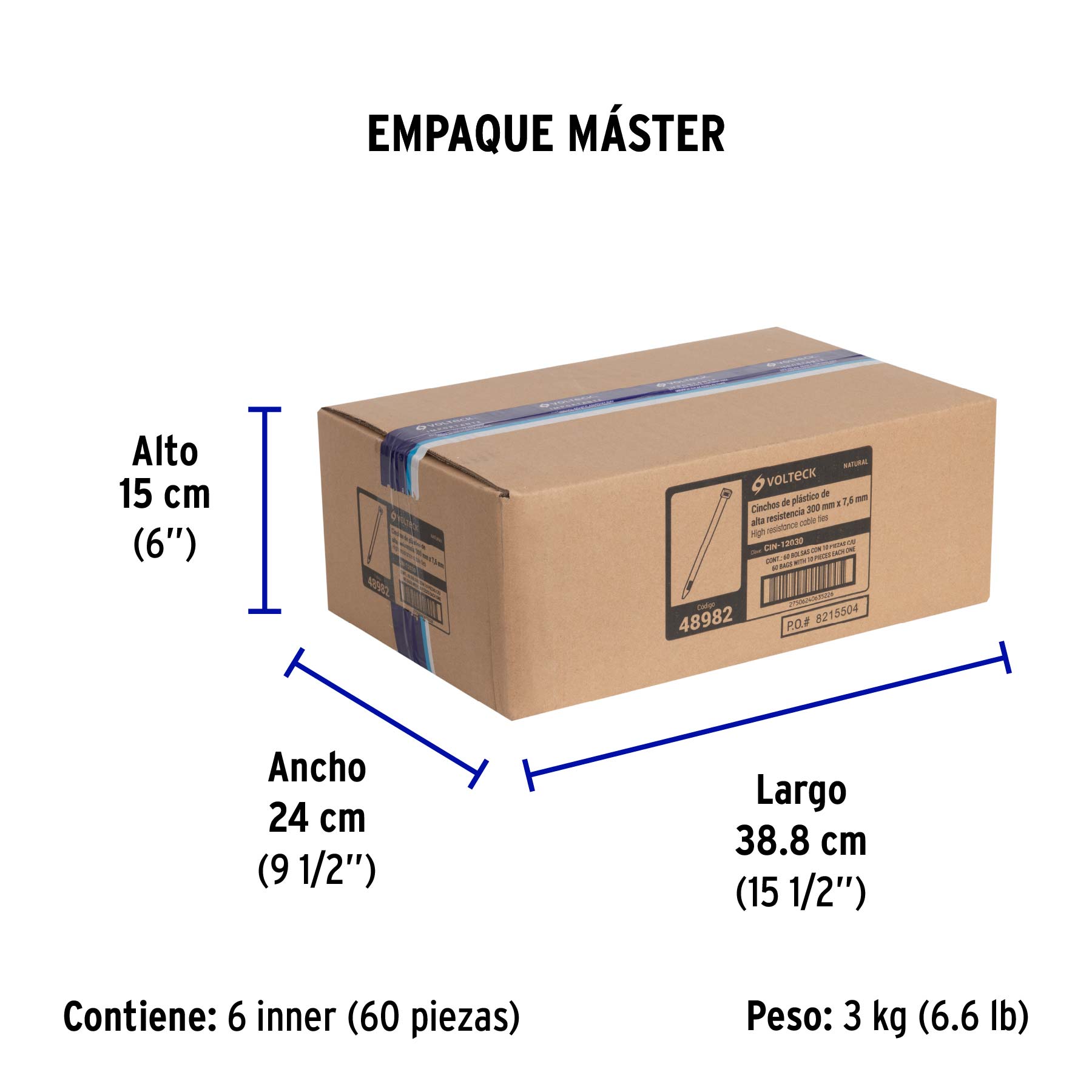 Bolsa con 10 cinchos plásticos 120 lb, 300 x 7.5 mm, natural - Empaque