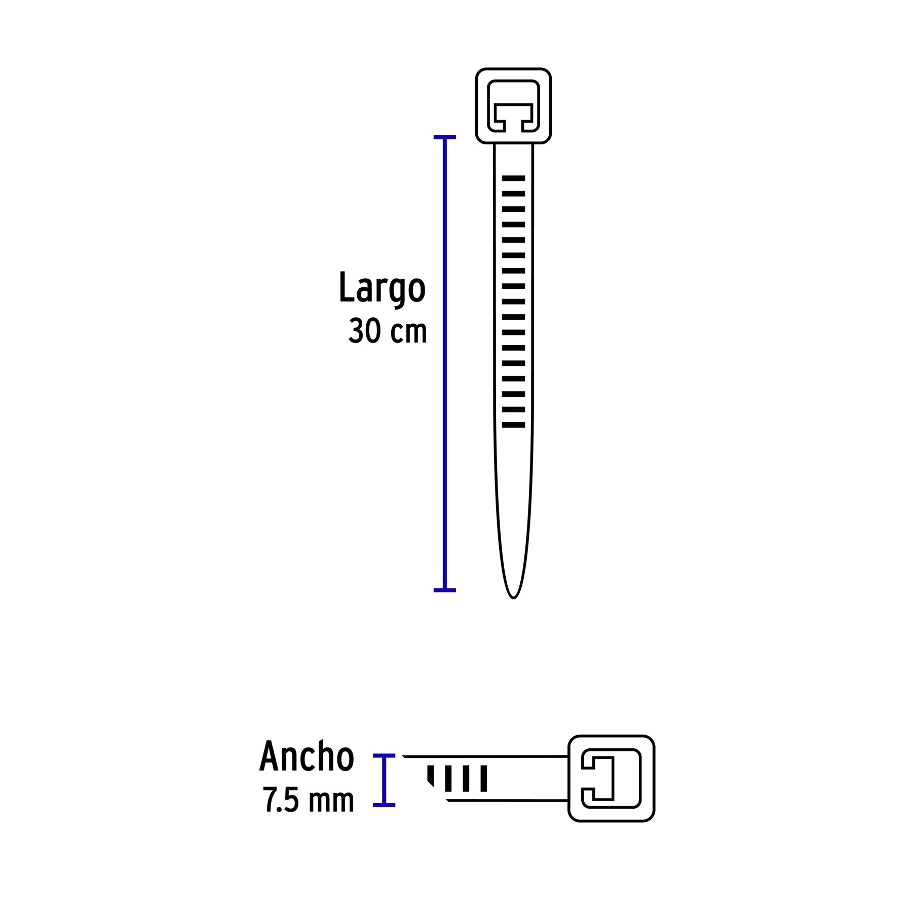 Bolsa con 10 cinchos plásticos 120 lb, 300 x 7.5 mm, natural