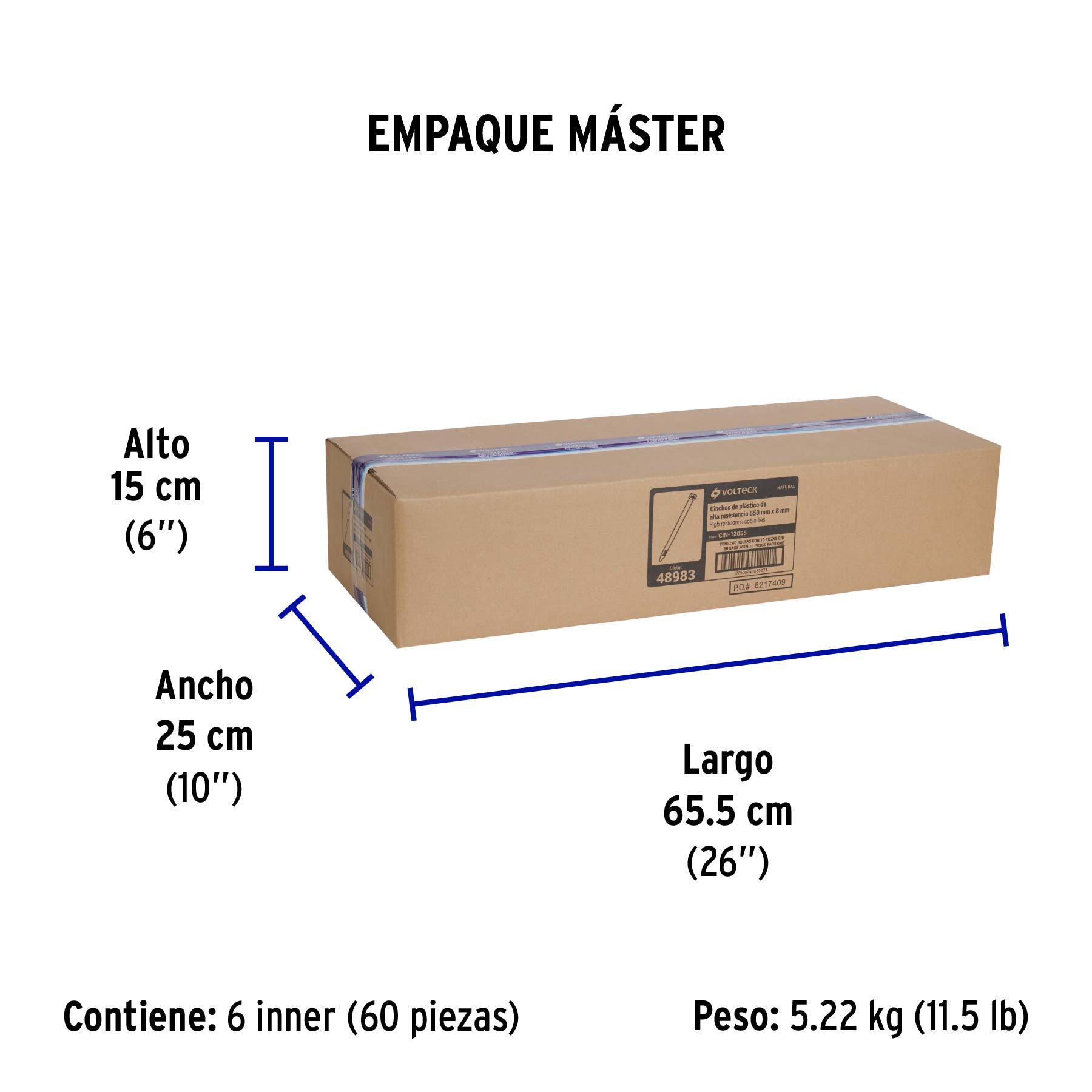 Bolsa con 10 cinchos plásticos 120 lb, 550 x 7.5 mm, natural - Empaque