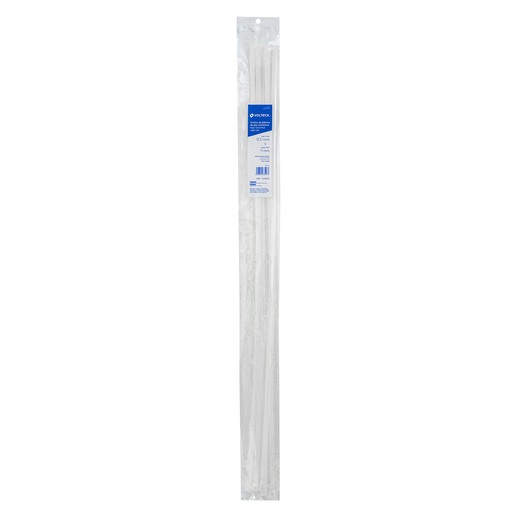 Bolsa con 10 cinchos plásticos 120 lb, 750 x 7.5 mm, natural