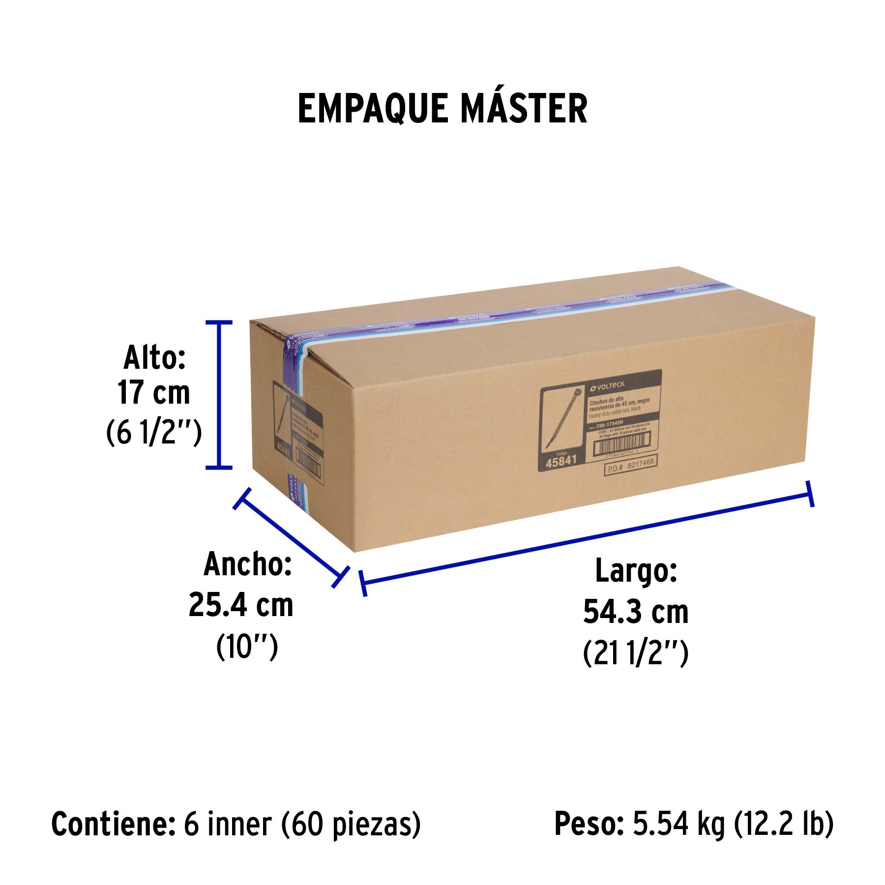 Bolsa con 10 cinchos plásticos 175 lb, 450 x 9 mm, negro - Empaque