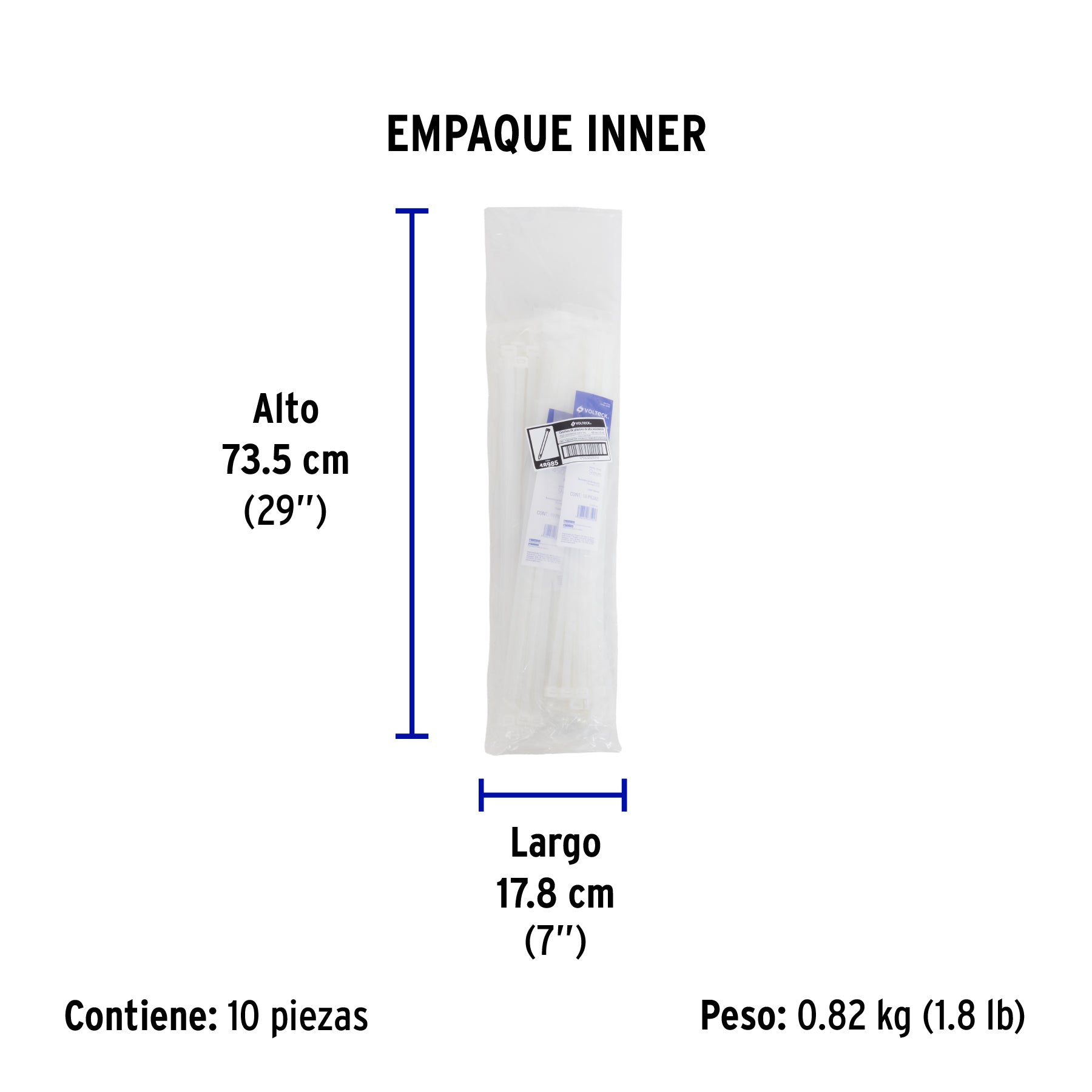 Bolsa con 10 cinchos plásticos 175 lb, 450 x 9 mm, natural - Empaque