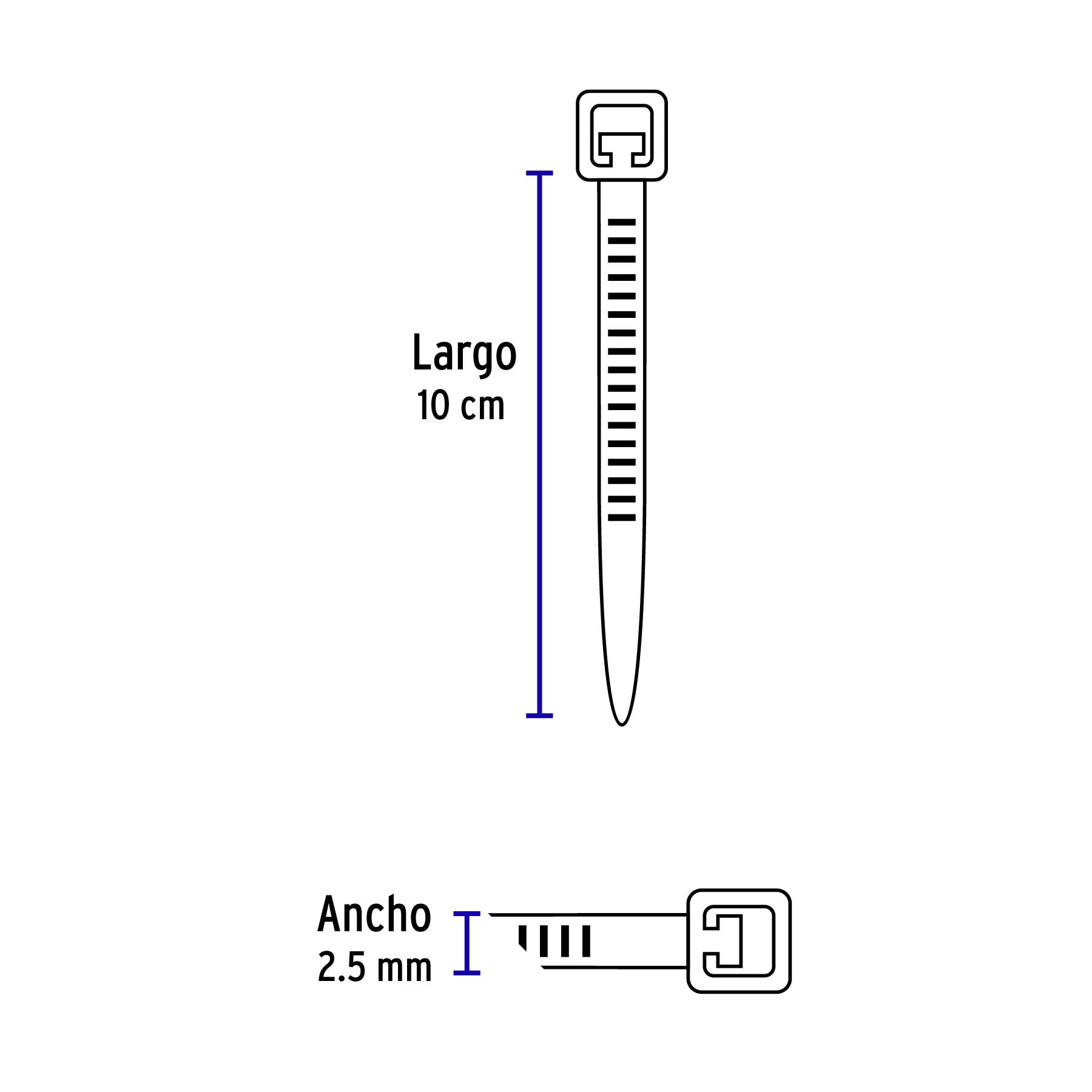 Bolsa con 1000 cinchos plásticos 18 lb, 100 x 2.5 mm, negro