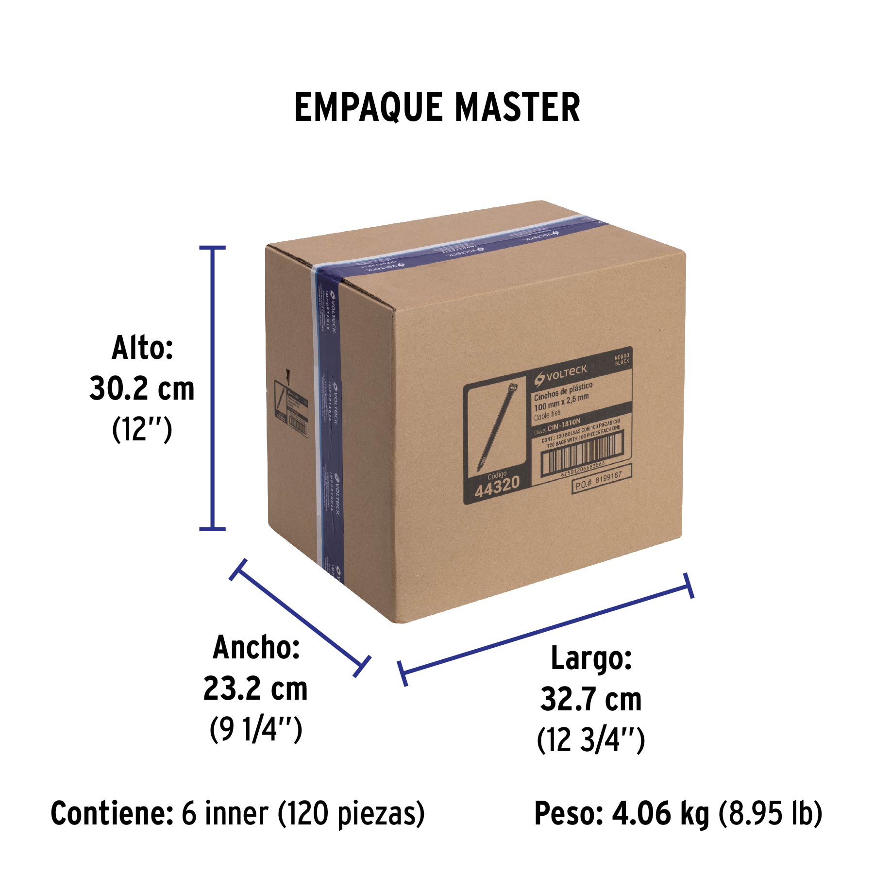 Bolsa con 100 cinchos plásticos 18 lb, 100 x 2.5 mm, negro - Empaque