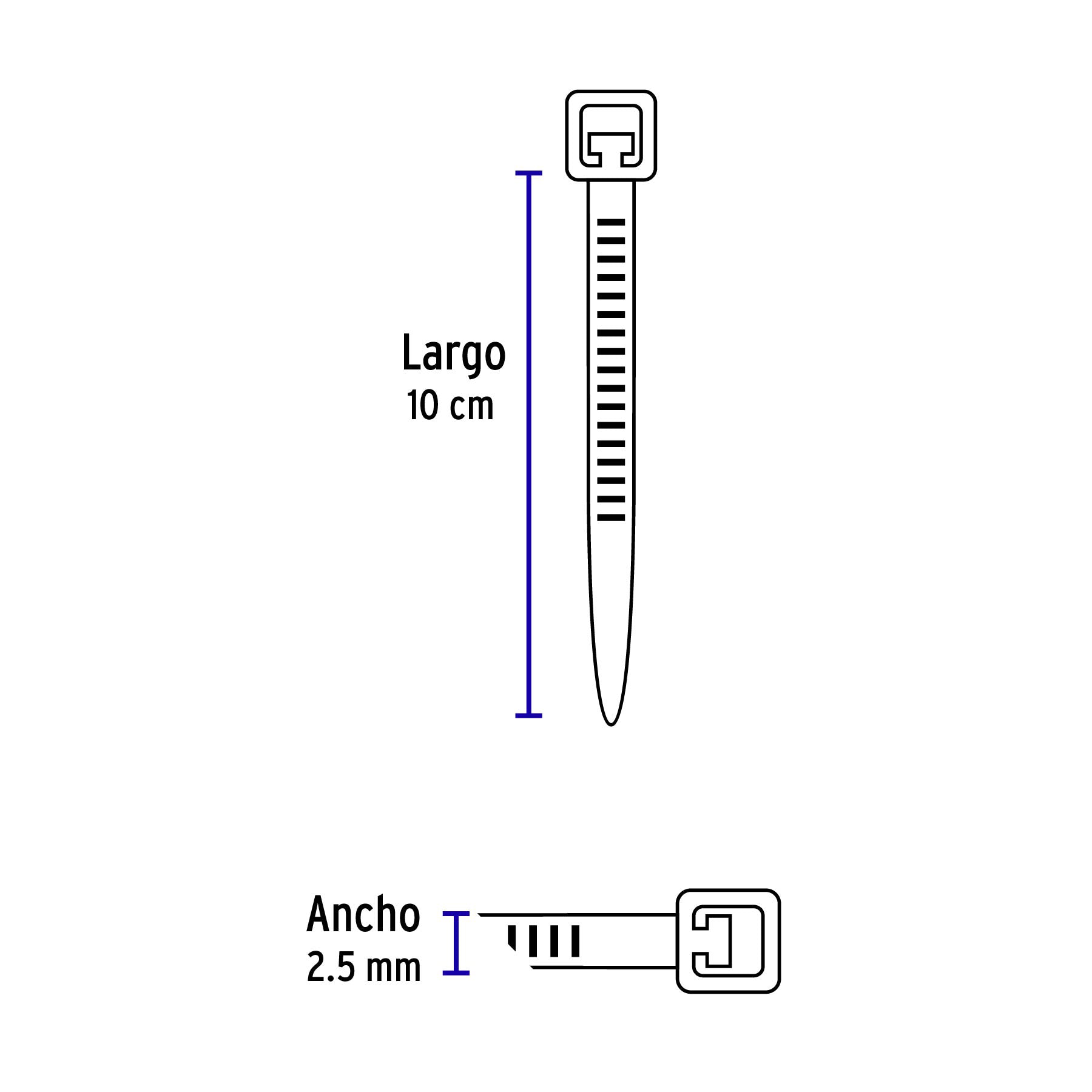 Bolsa con 100 cinchos plásticos 18 lb, 100 x 2.5 mm, rojo