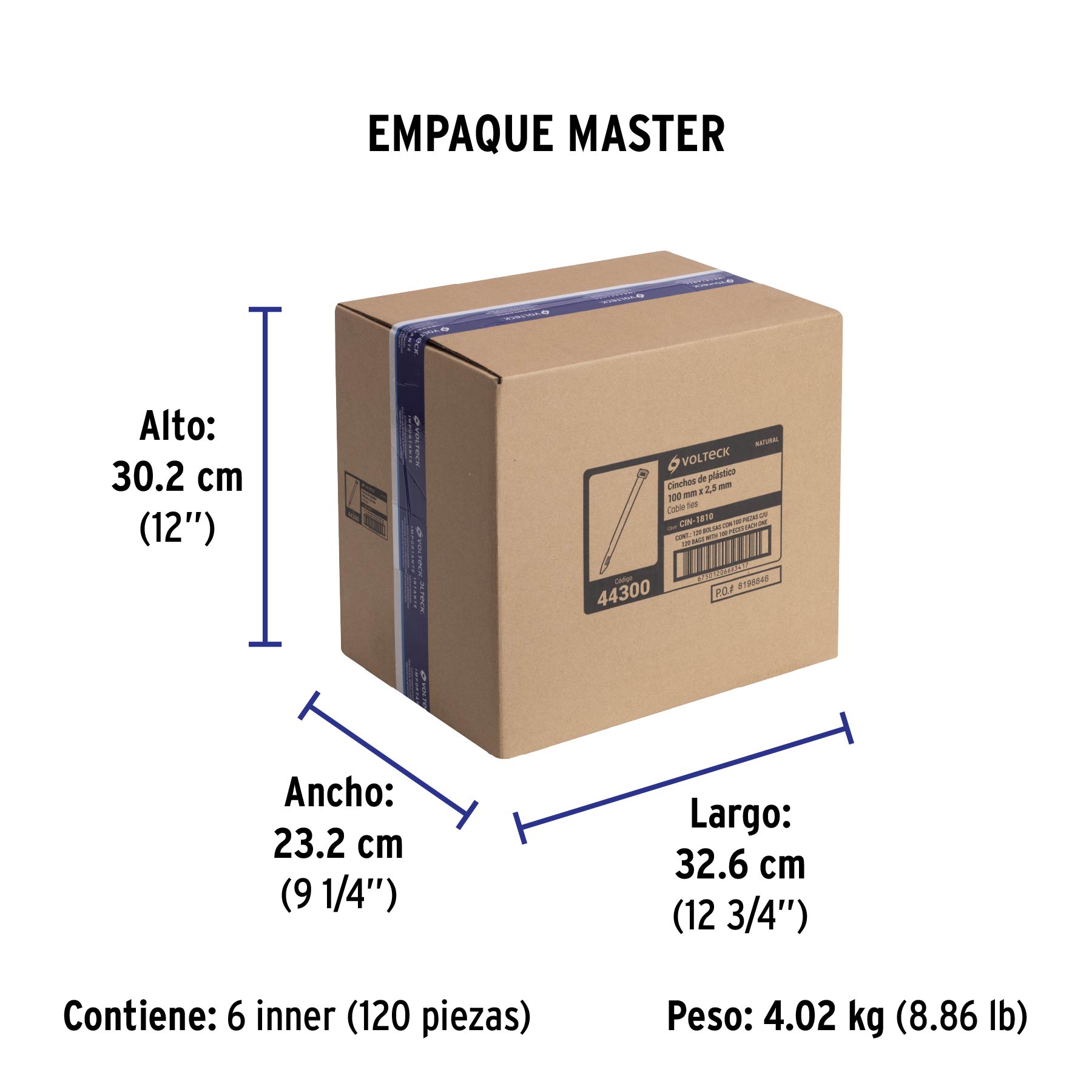 Bolsa con 100 cinchos plásticos 18 lb, 100 x 2.5 mm, natural - Empaque