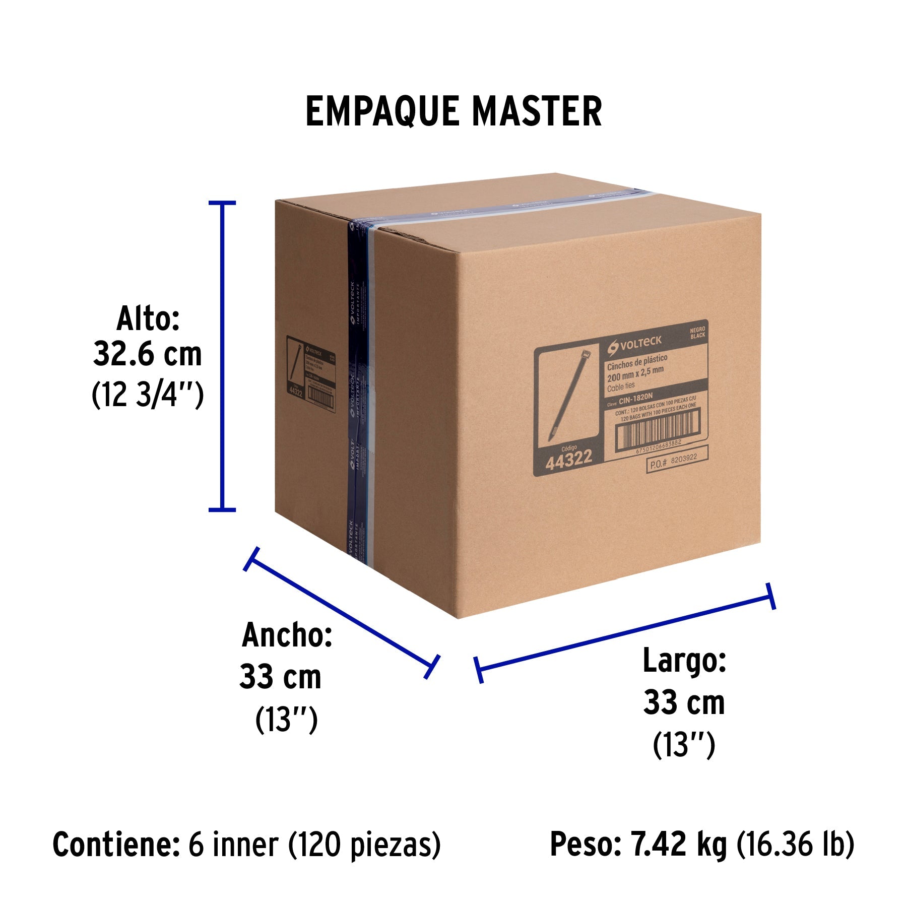 Bolsa con 100 cinchos plásticos 18 lb, 200 x 2.5 mm, negro - Empaque
