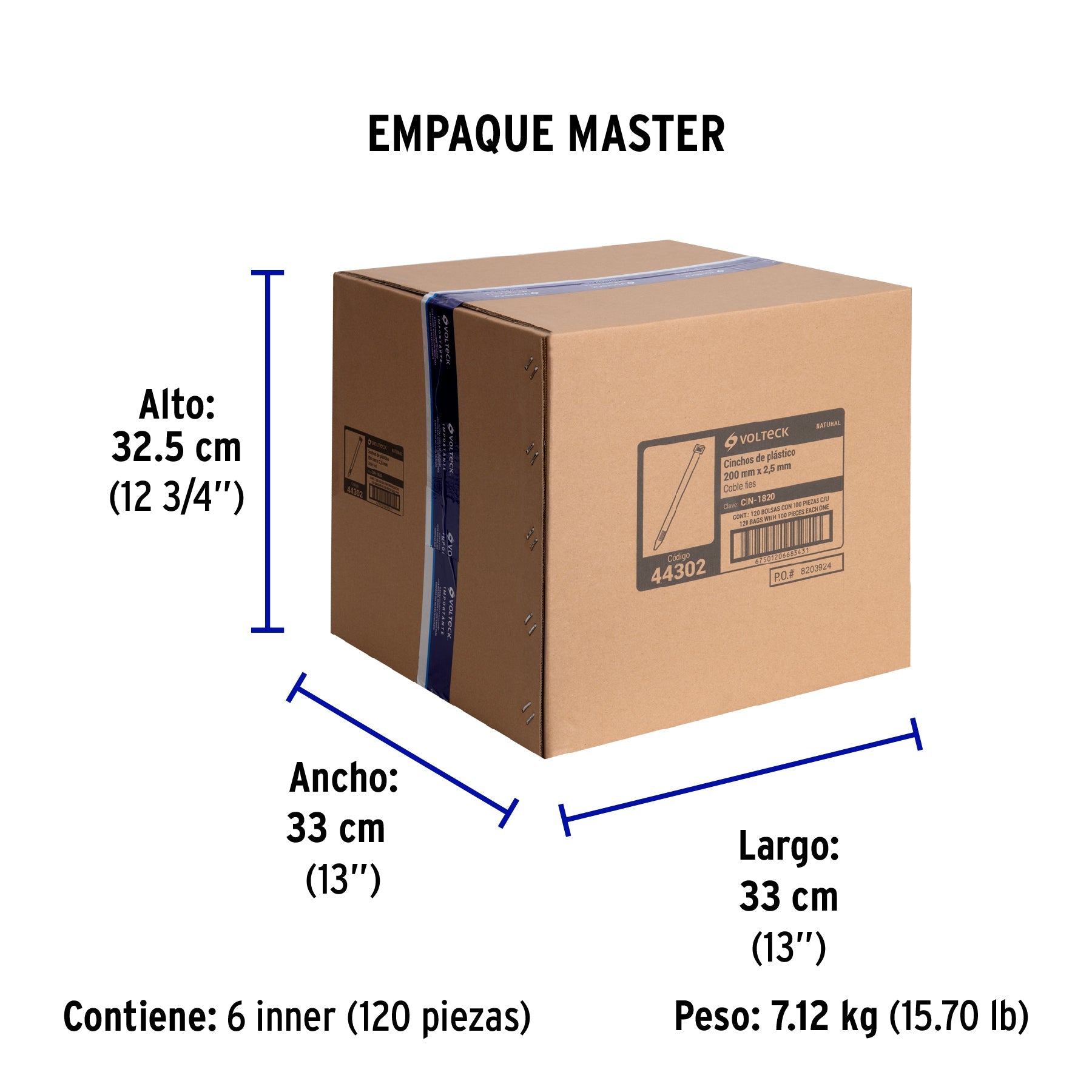 Bolsa con 100 cinchos plásticos 18 lb, 200 x 2.5 mm, natural - Empaque
