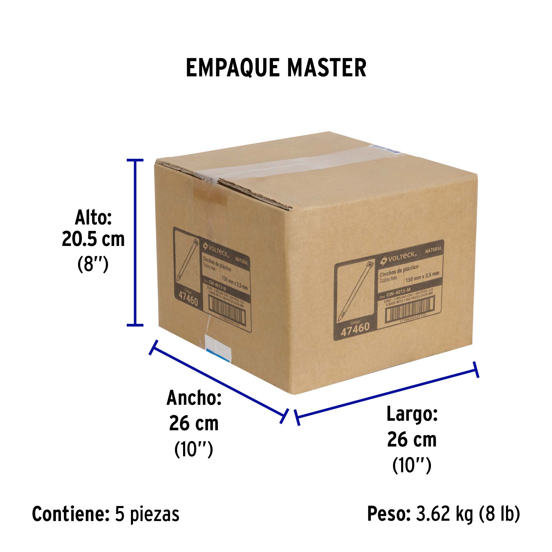 Bolsa con 1000 cinchos plásticos 40lb, 150 x 3.5 mm, natural - Empaque