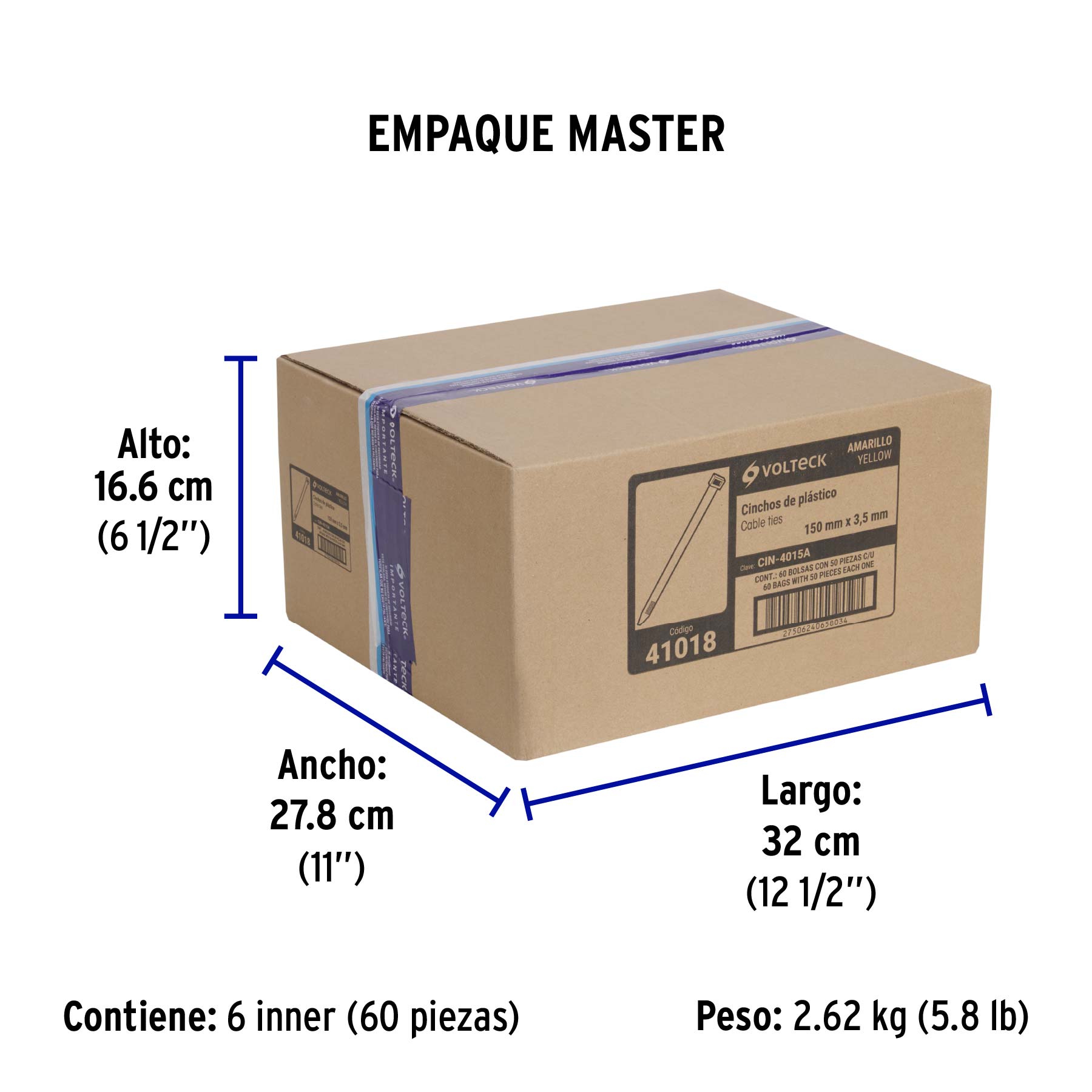 Bolsa con 50 cinchos plásticos 40 lb, 150 x 3.5 mm, amarillo - Empaque