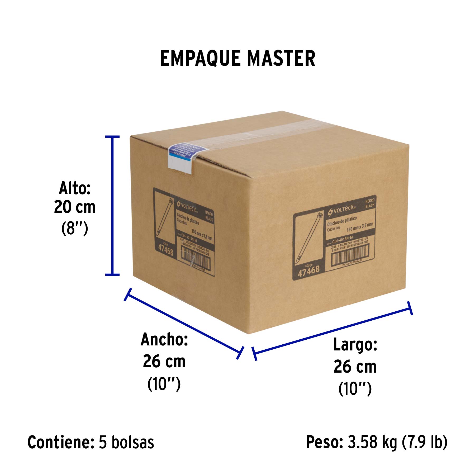 Bolsa con 1000 cinchos plásticos 40 lb, 150 x 3.5 mm, negro - Empaque
