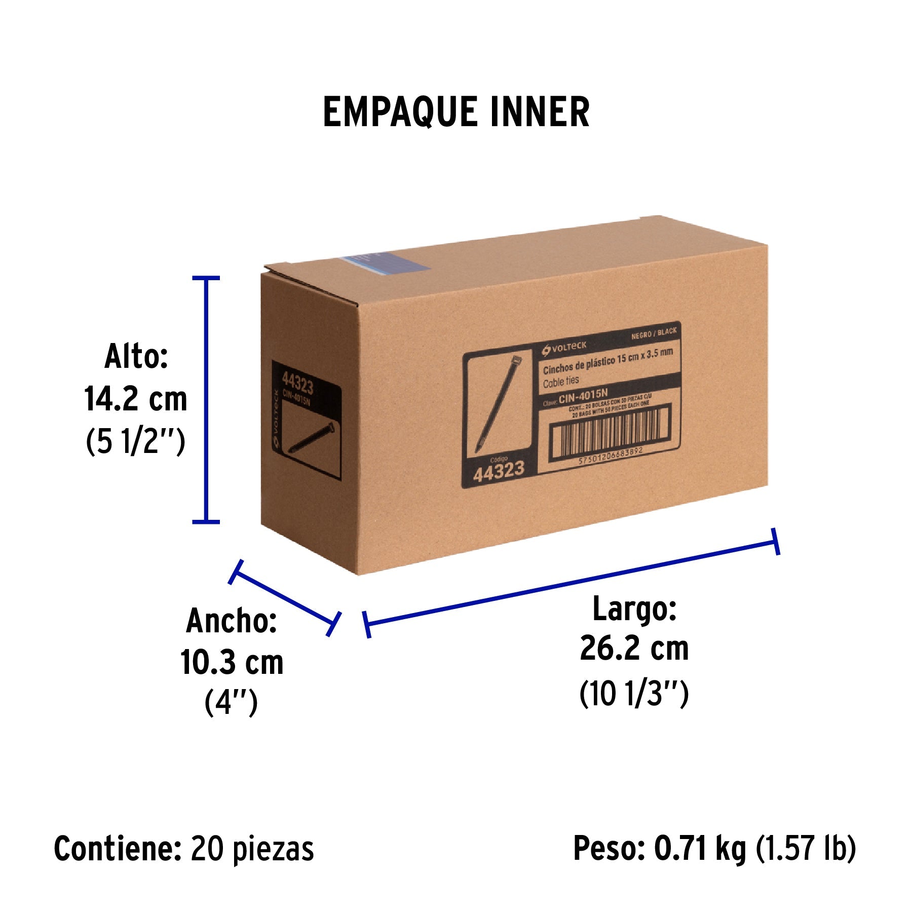 Bolsa con 50 cinchos plásticos 40 lb, 150 x 3.5 mm, negro - Empaque