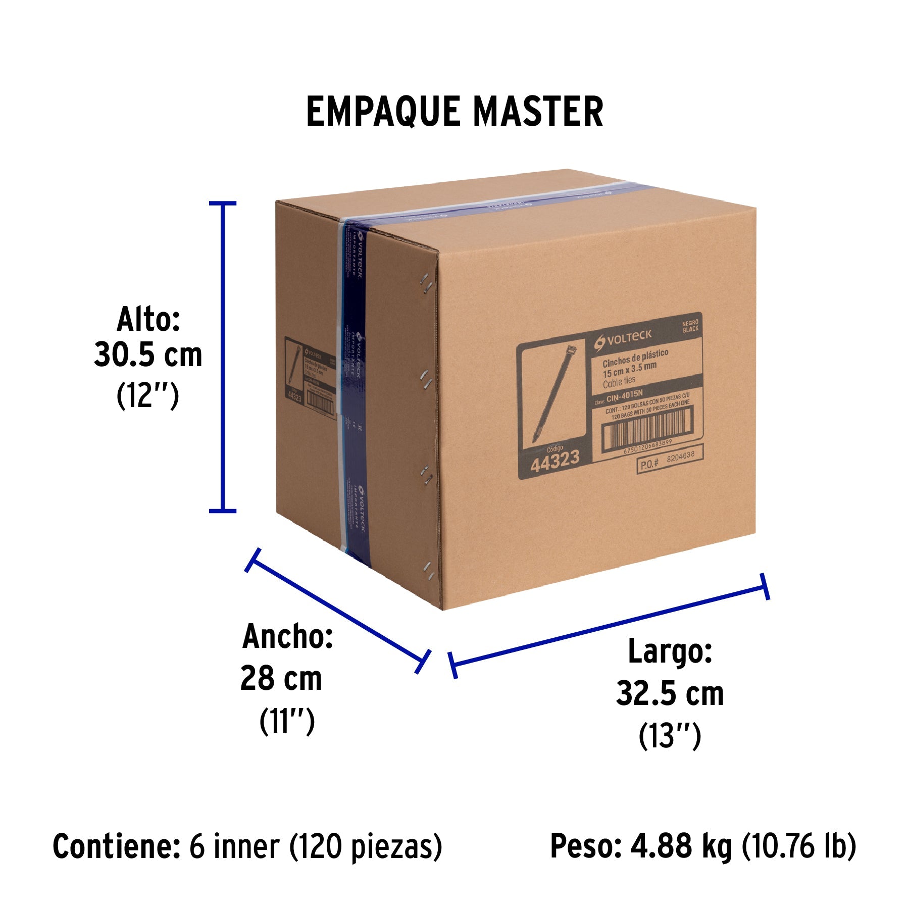 Bolsa con 50 cinchos plásticos 40 lb, 150 x 3.5 mm, negro - Empaque