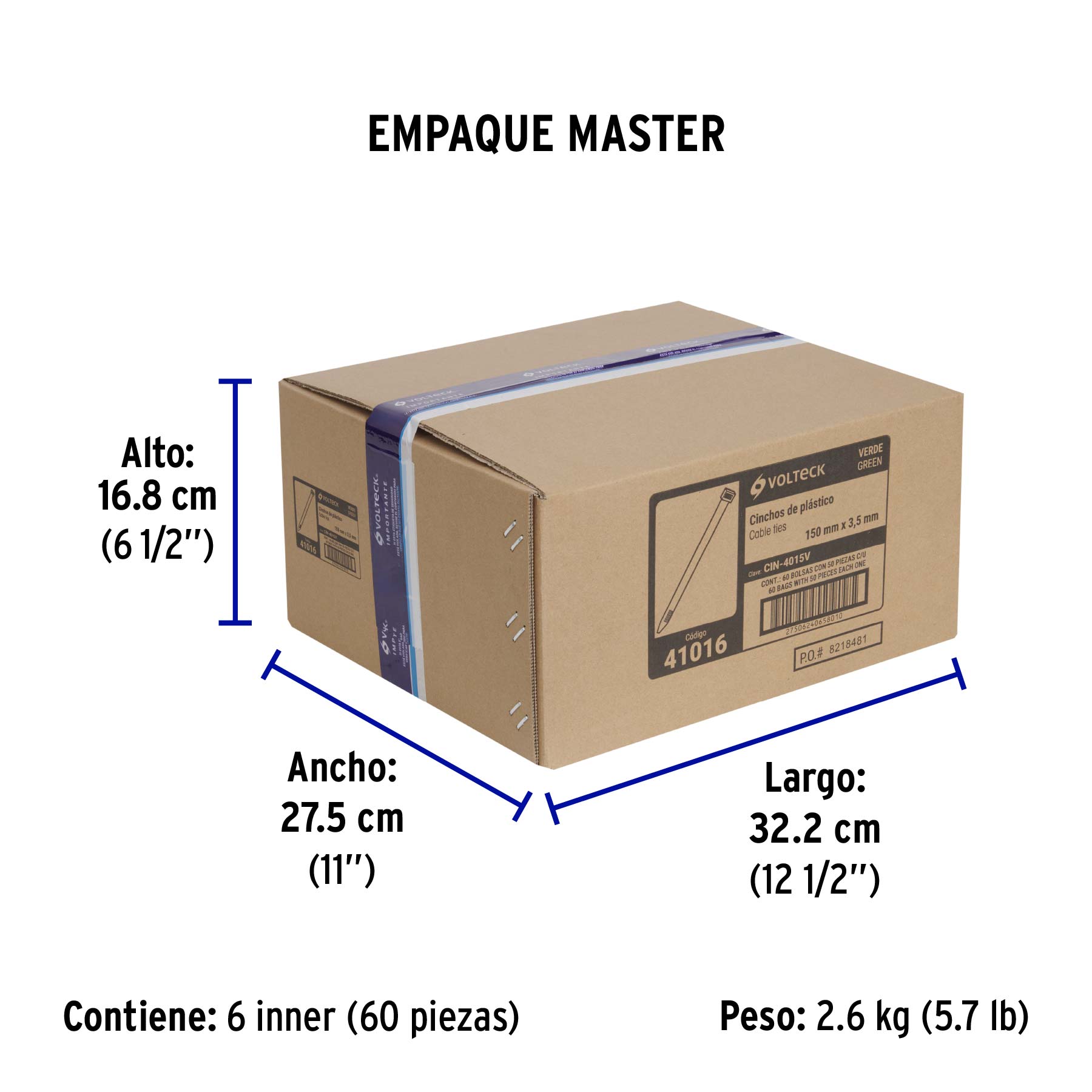 Bolsa con 50 cinchos plásticos 40 lb, 150 x 3.5 mm, verde - Empaque