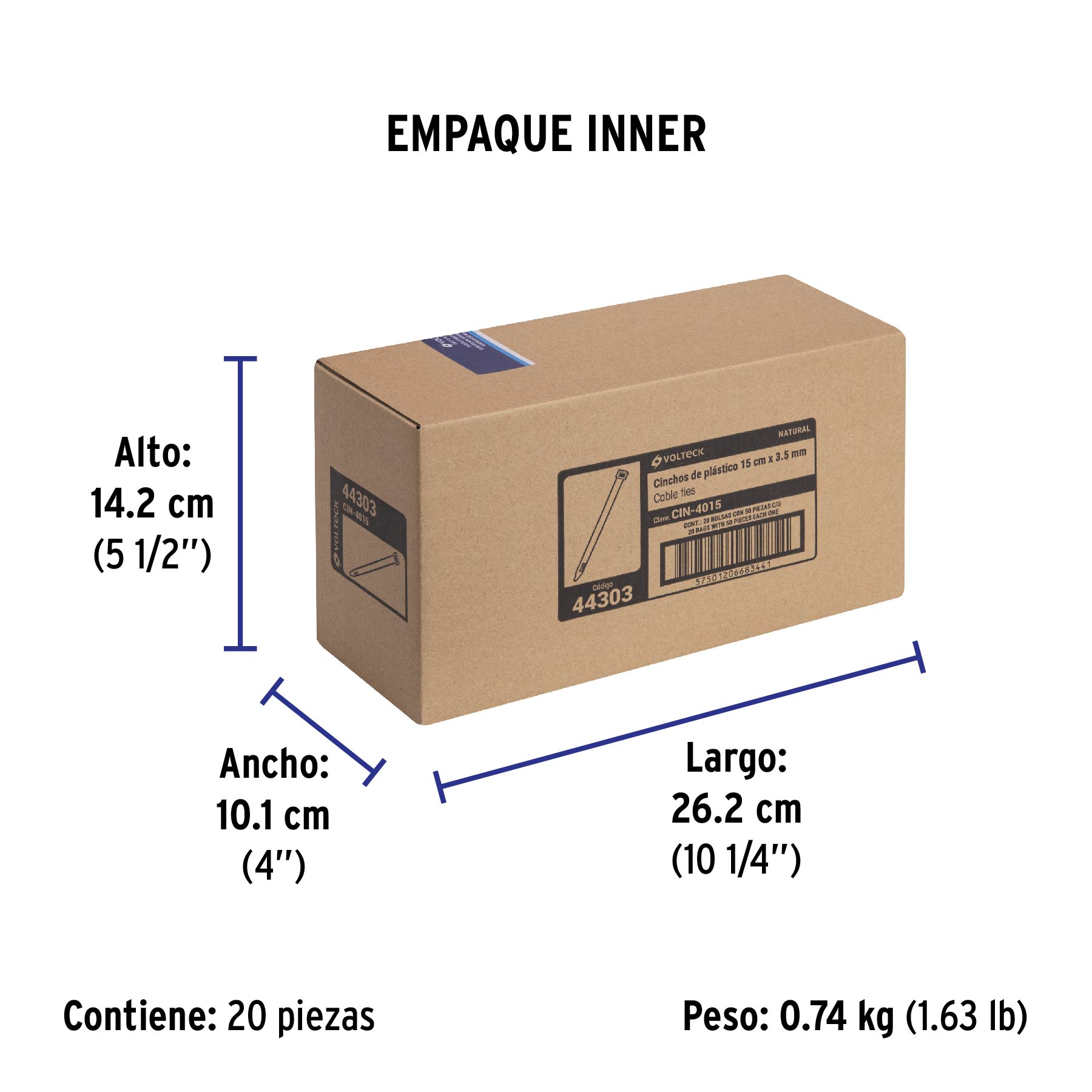 Bolsa con 50 cinchos plásticos 40 lb, 150 x 3.5 mm, natural - Empaque