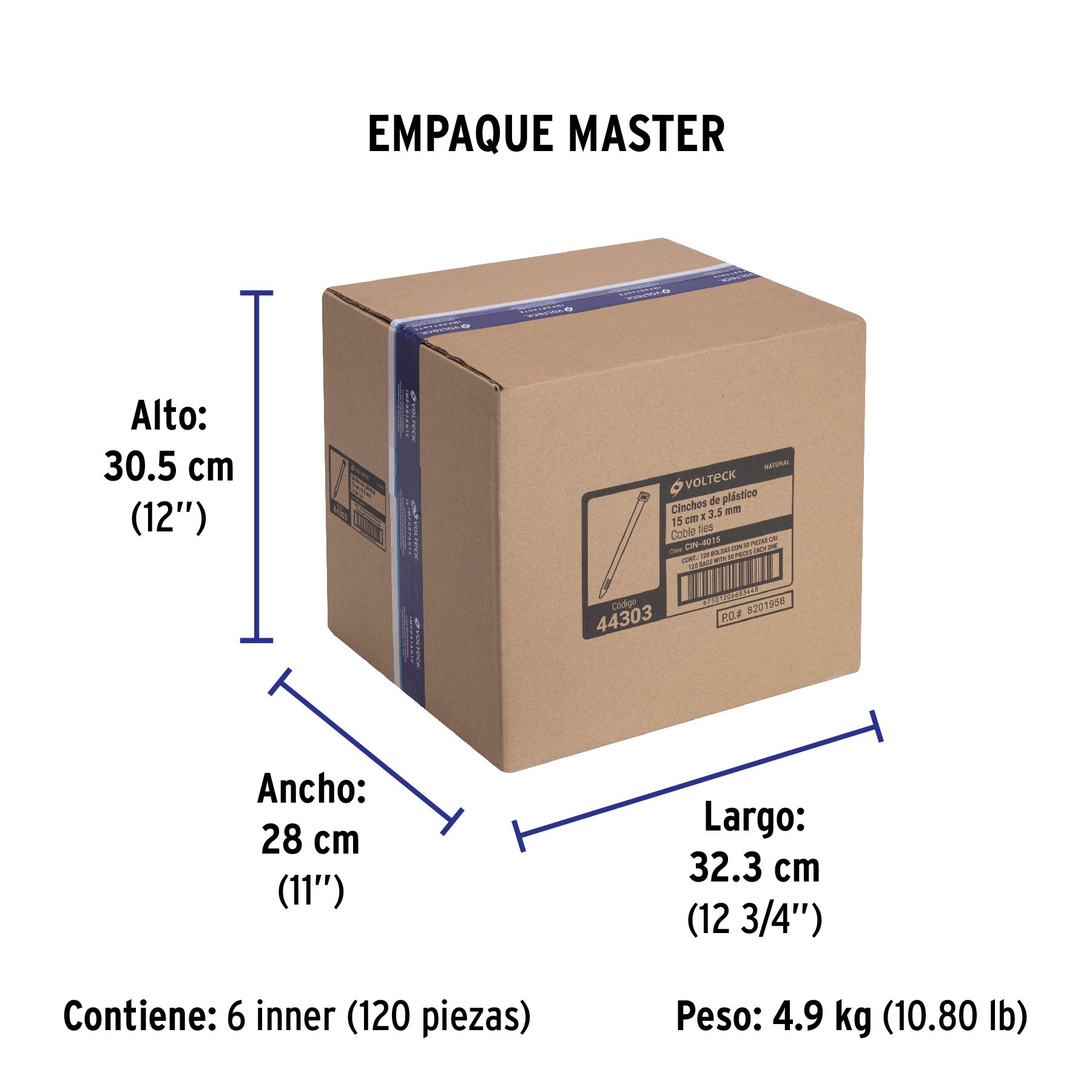 Bolsa con 50 cinchos plásticos 40 lb, 150 x 3.5 mm, natural - Empaque