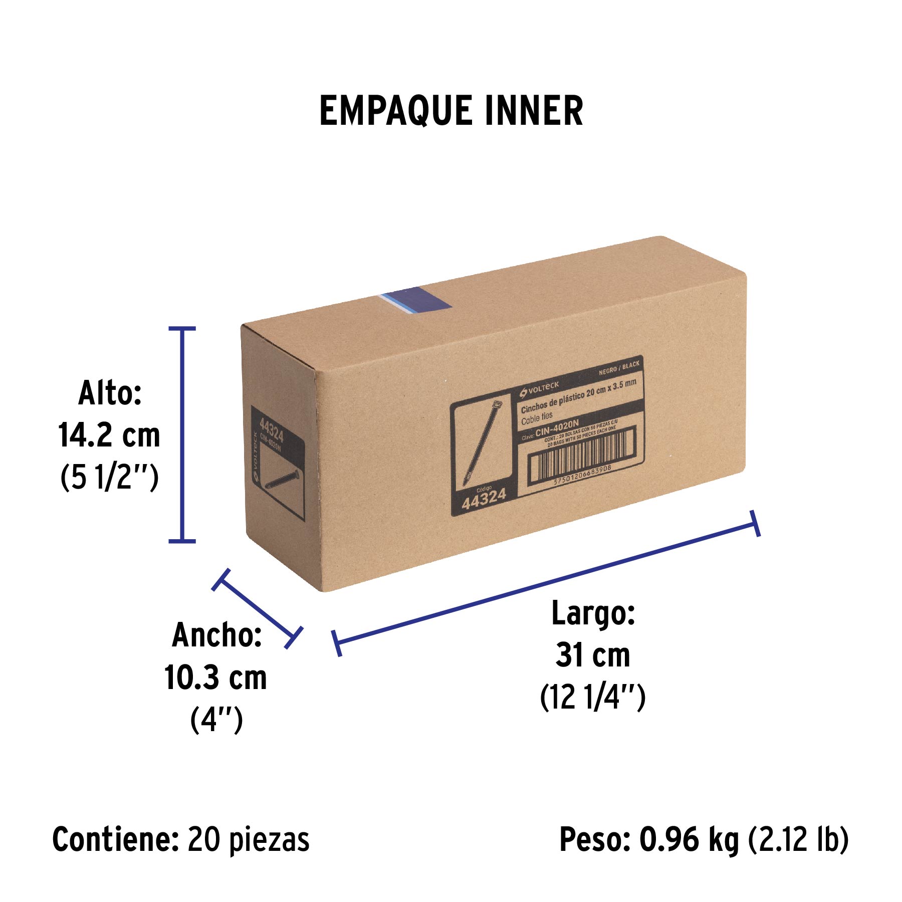 Bolsa con 50 cinchos plásticos 40 lb, 200 x 3.5 mm, negro - Empaque