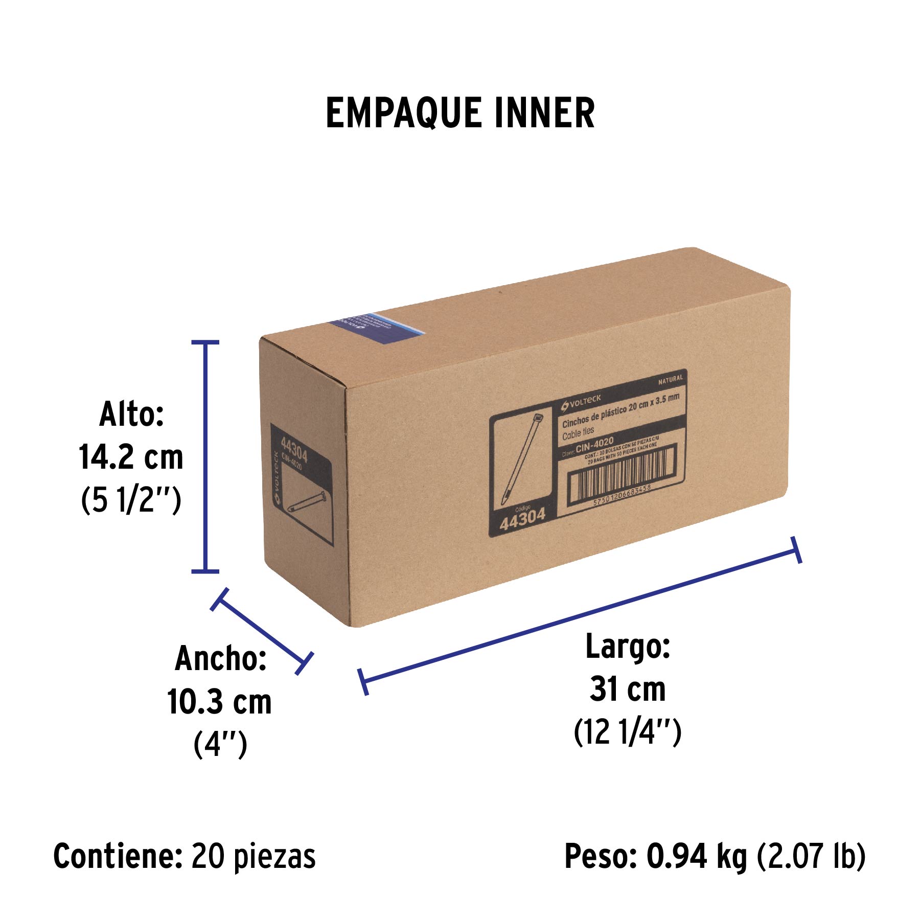 Bolsa con 50 cinchos plásticos 40 lb, 200 x 3.5 mm, natural - Empaque