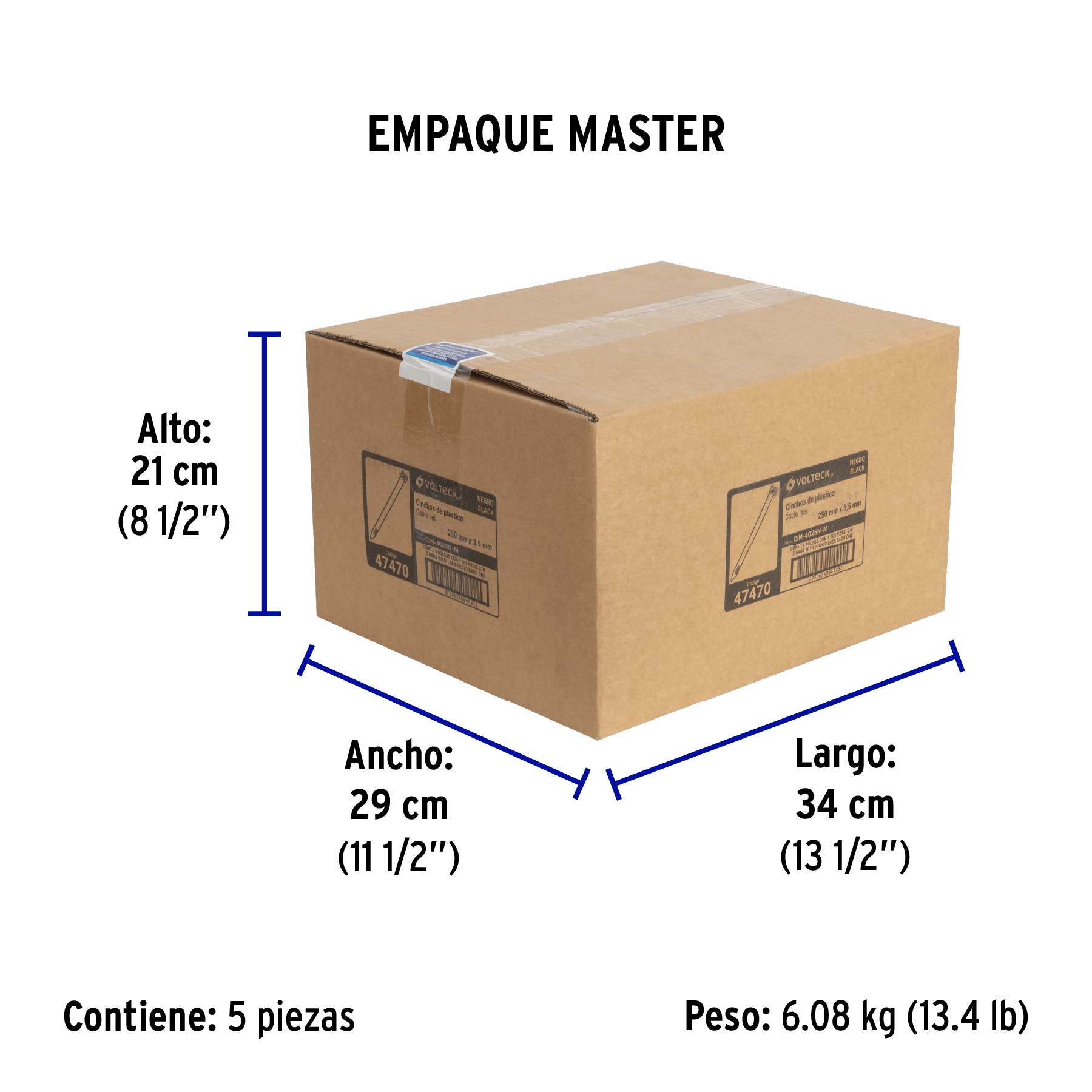 Bolsa con 1000 cinchos plásticos 40 lb, 250 x 3.5 mm, negro - Empaque