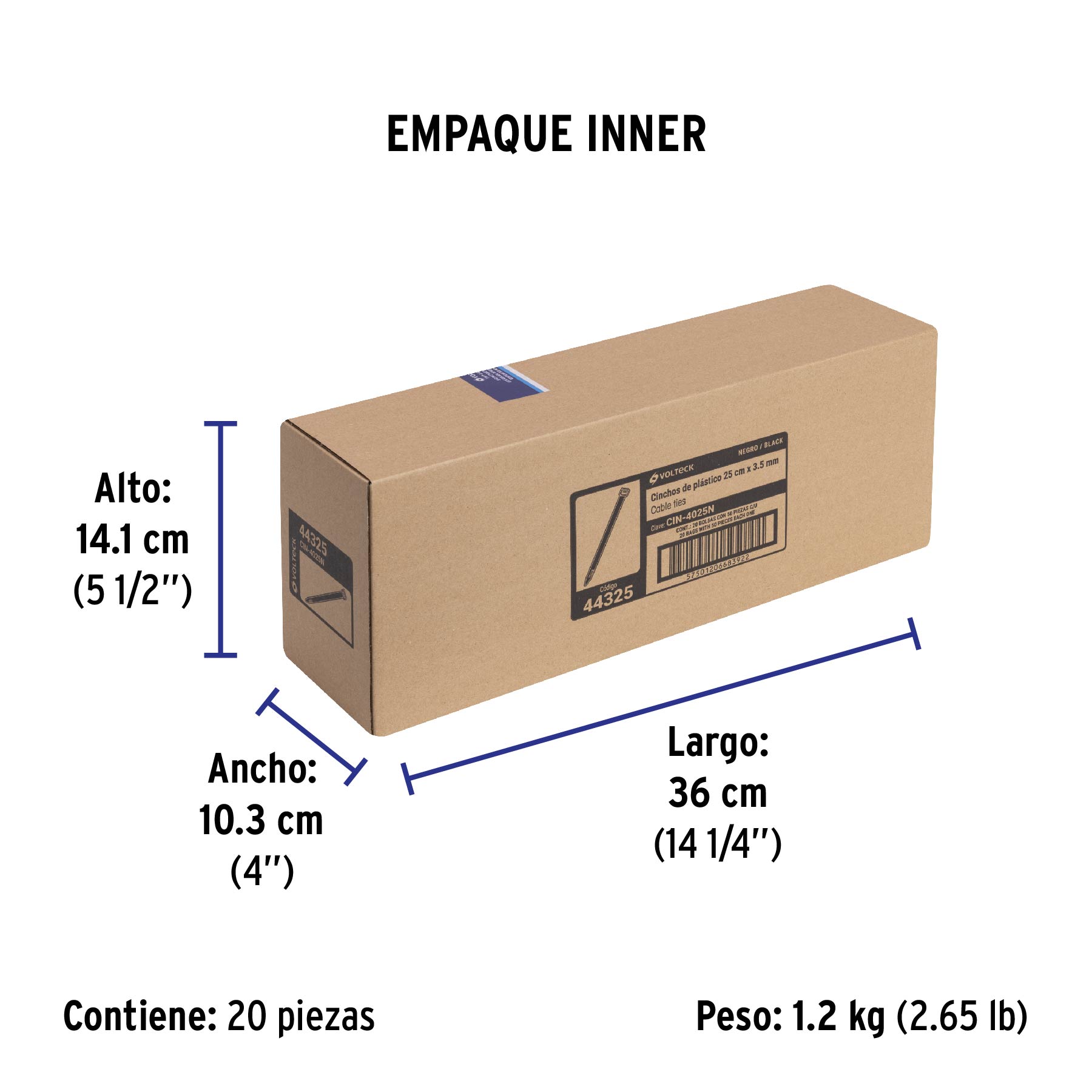 Bolsa con 50 cinchos plásticos 40 lb, 250 x 3.5 mm, negro - Empaque