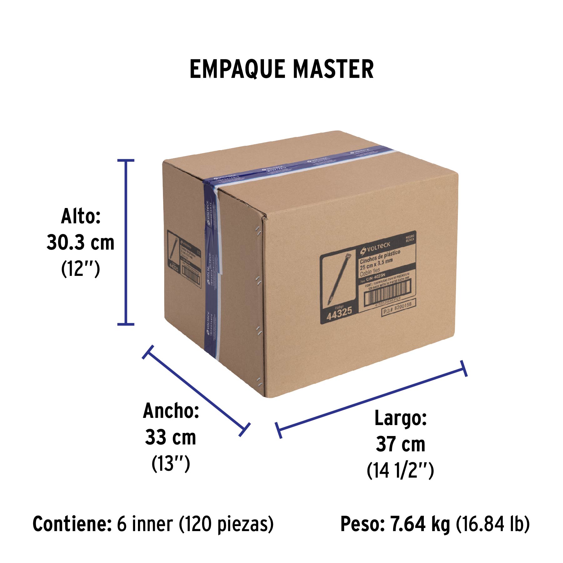 Bolsa con 50 cinchos plásticos 40 lb, 250 x 3.5 mm, negro - Empaque