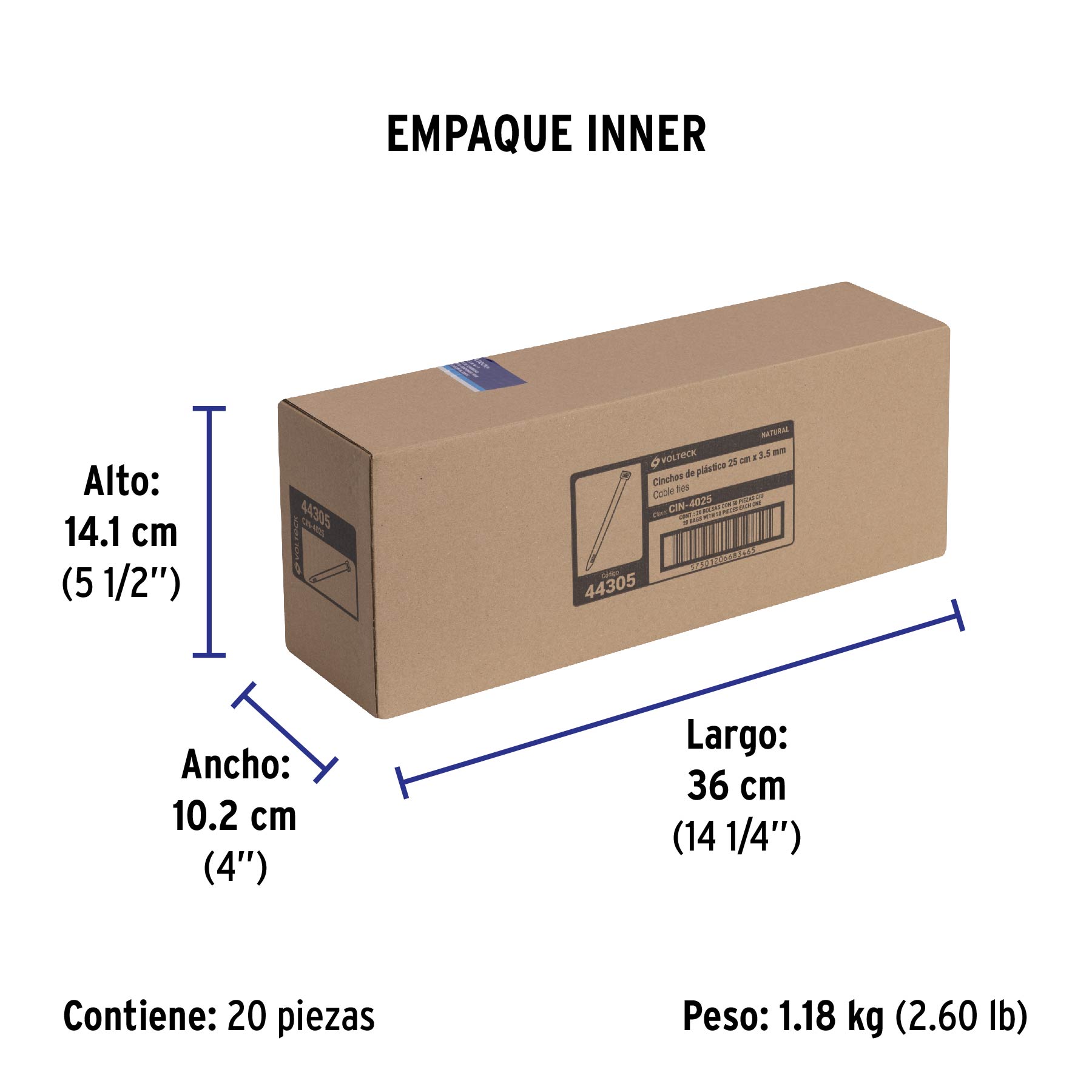 Bolsa con 50 cinchos plásticos 40 lb, 250 x 3.5 mm, natural - Empaque