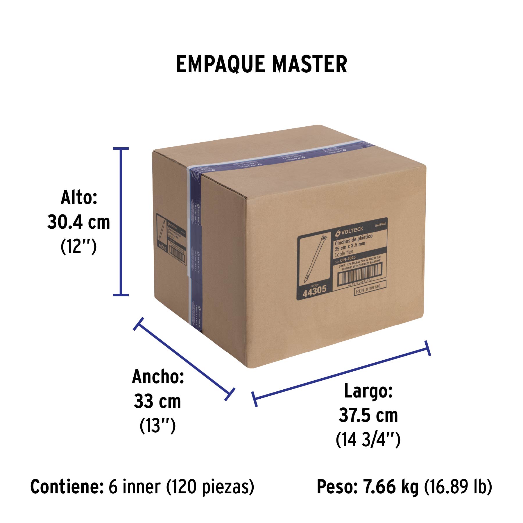 Bolsa con 50 cinchos plásticos 40 lb, 250 x 3.5 mm, natural - Empaque