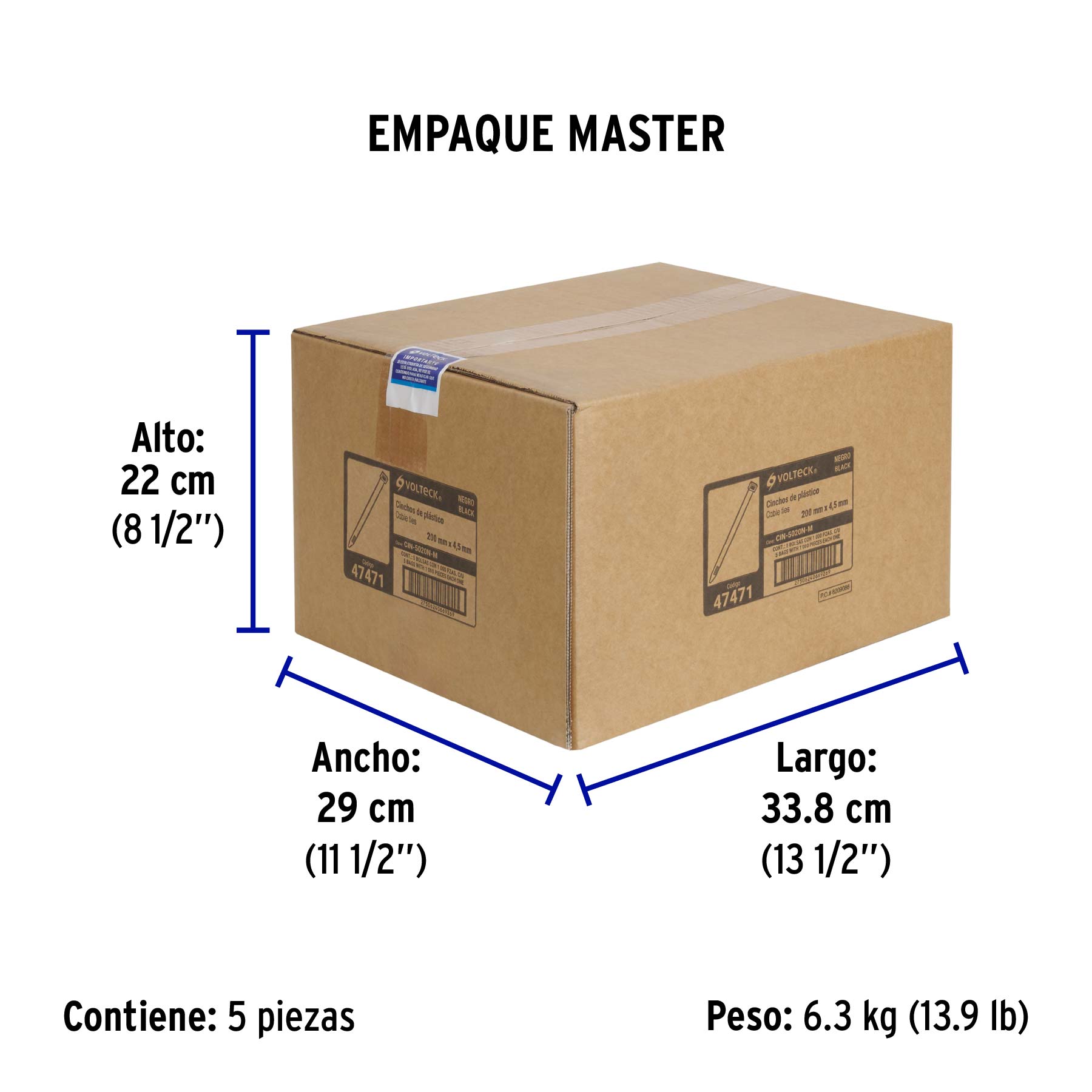 Bolsa con 1000 cinchos plásticos 50 lb, 200 x 4.5 mm, negro - Empaque