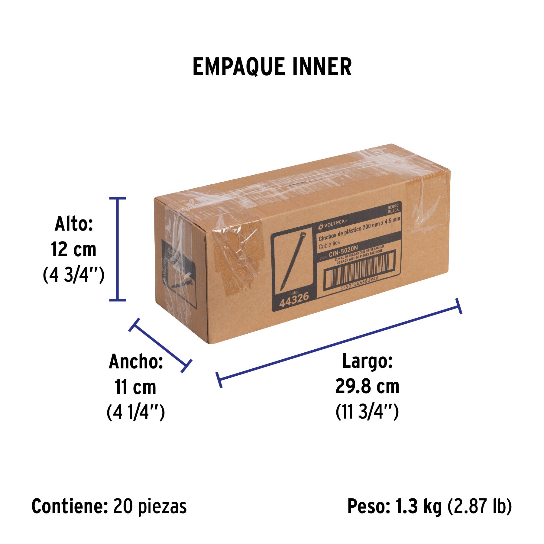 Bolsa con 50 cinchos plásticos 50 lb, 200 x 4.5 mm, negro - Empaque