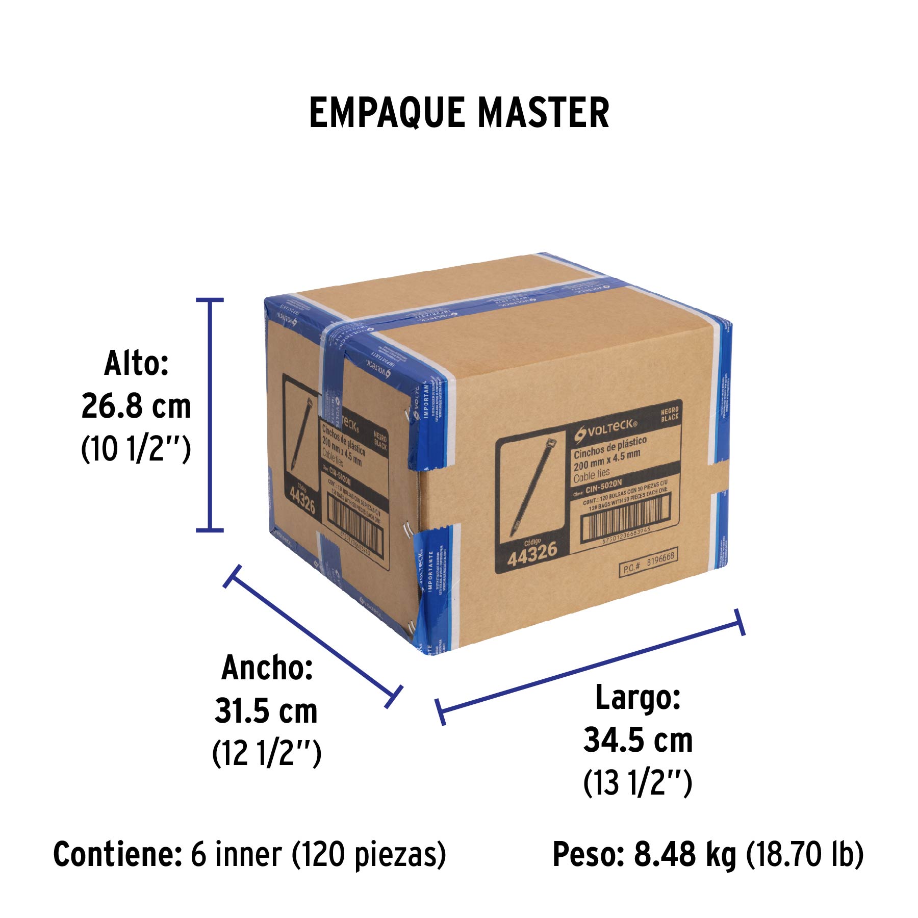 Bolsa con 50 cinchos plásticos 50 lb, 200 x 4.5 mm, negro - Empaque