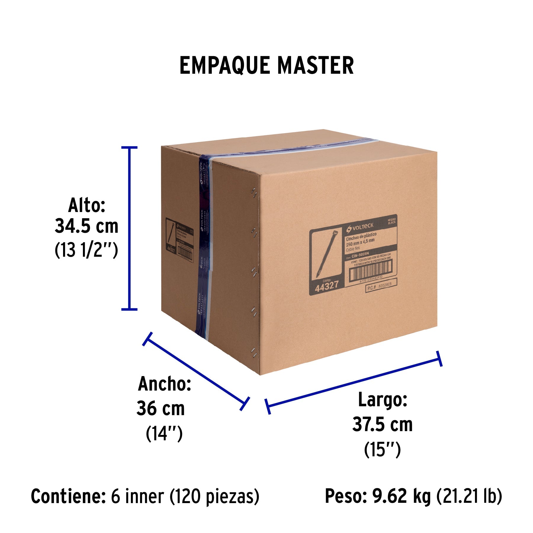 Bolsa con 50 cinchos plásticos 50 lb, 250 x 4.5 mm, negro - Empaque