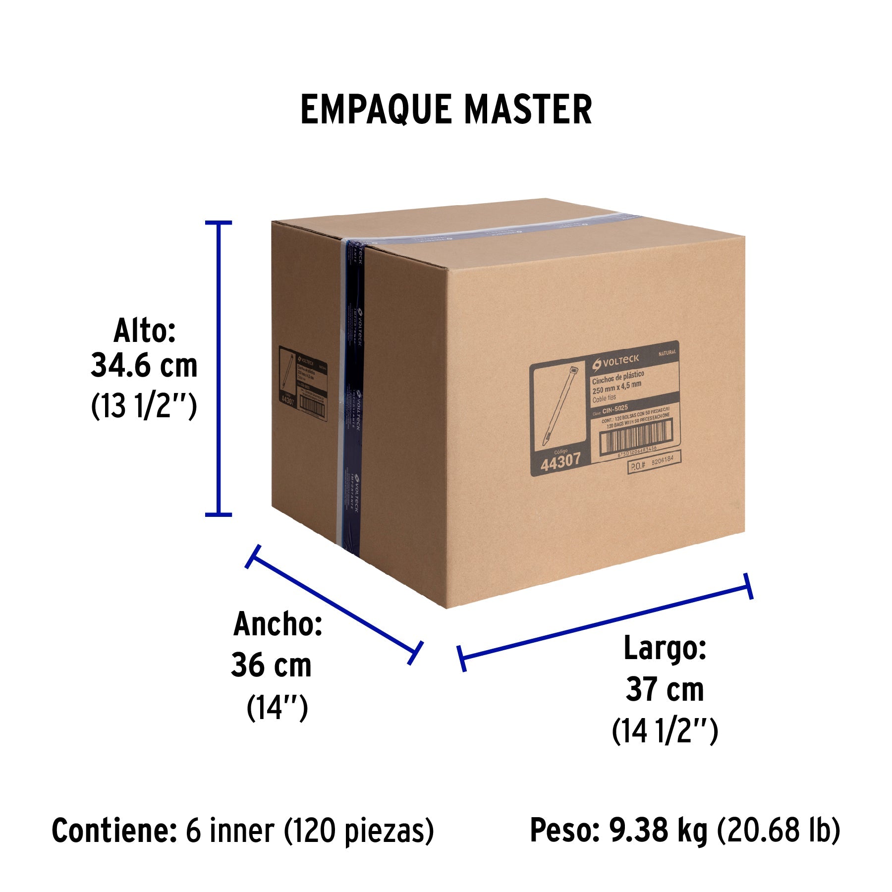 Bolsa con 50 cinchos plásticos 50 lb, 250 x 4.5 mm, natural - Empaque