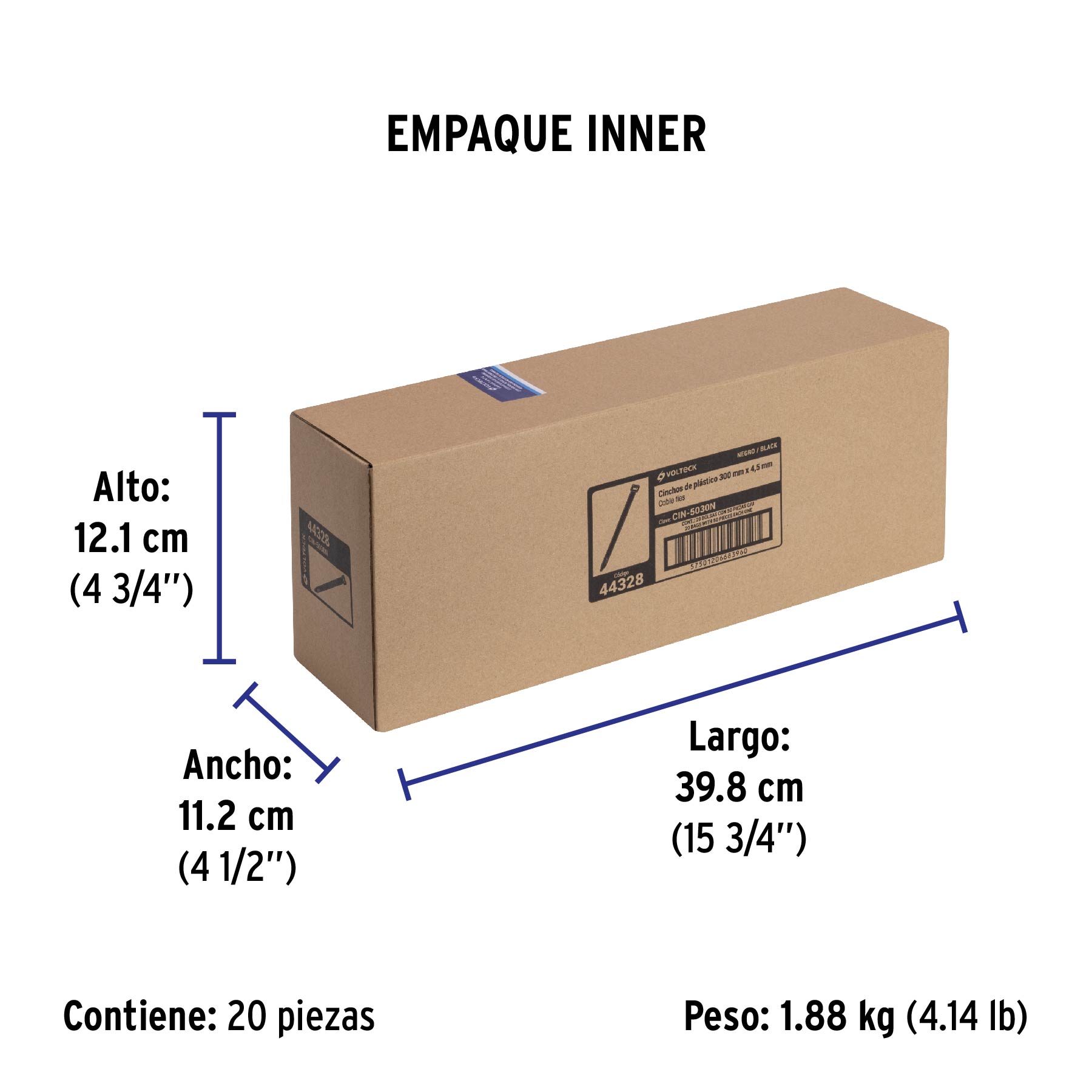Bolsa con 50 cinchos plásticos 50 lb, 300 x 4.5 mm, negro - Empaque