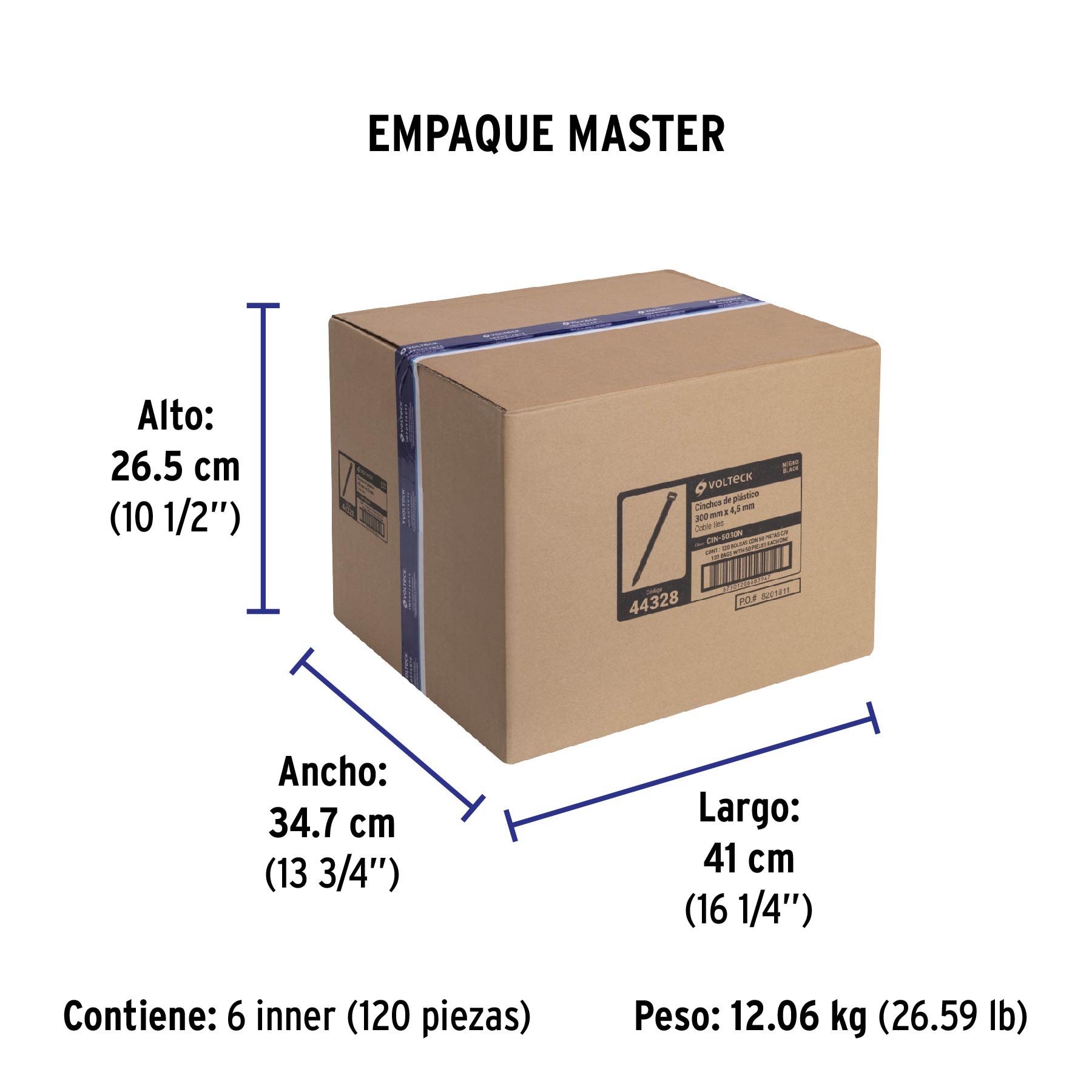 Bolsa con 50 cinchos plásticos 50 lb, 300 x 4.5 mm, negro - Empaque